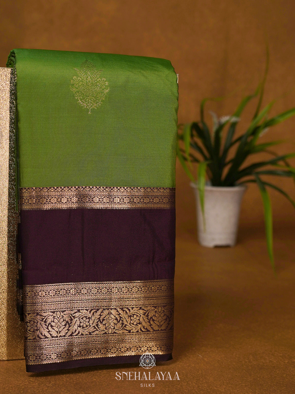 Lime Green Art Silk Saree