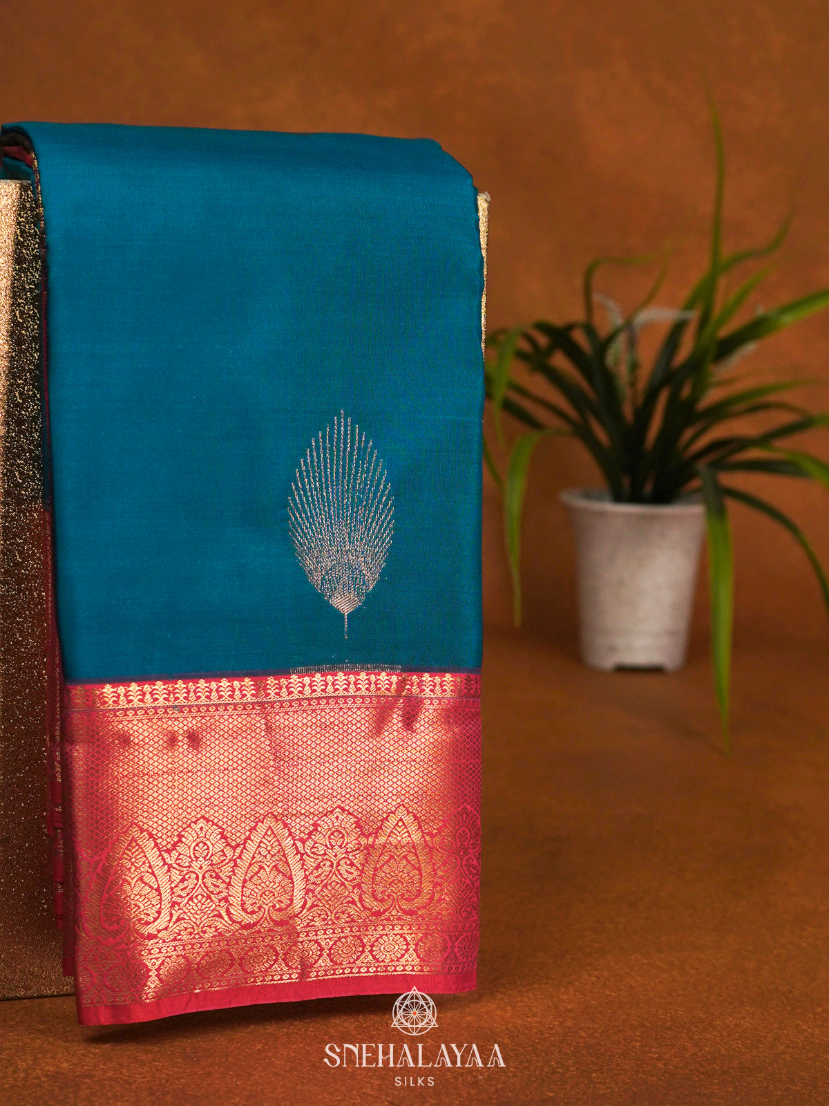 Peacock Blue Art Silk Saree