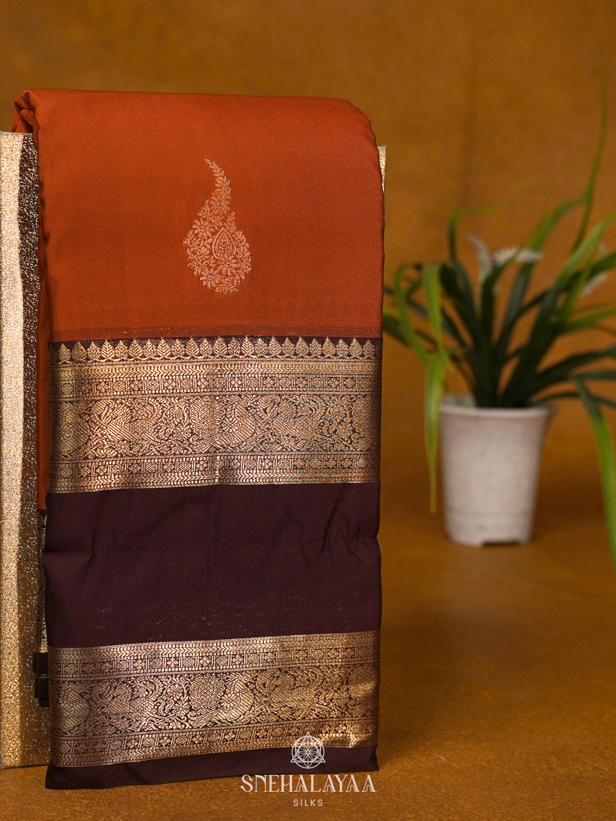 Burnt Orange Art Silk Saree