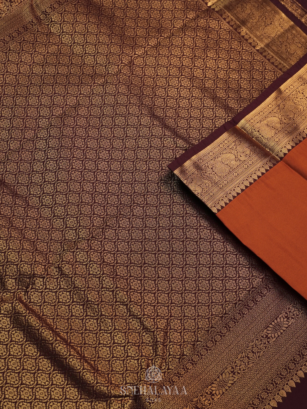 Burnt Orange Art Silk Saree