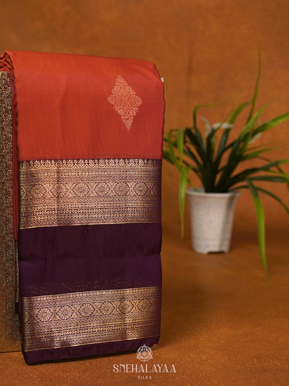 Burnt Orange Art Silk Saree