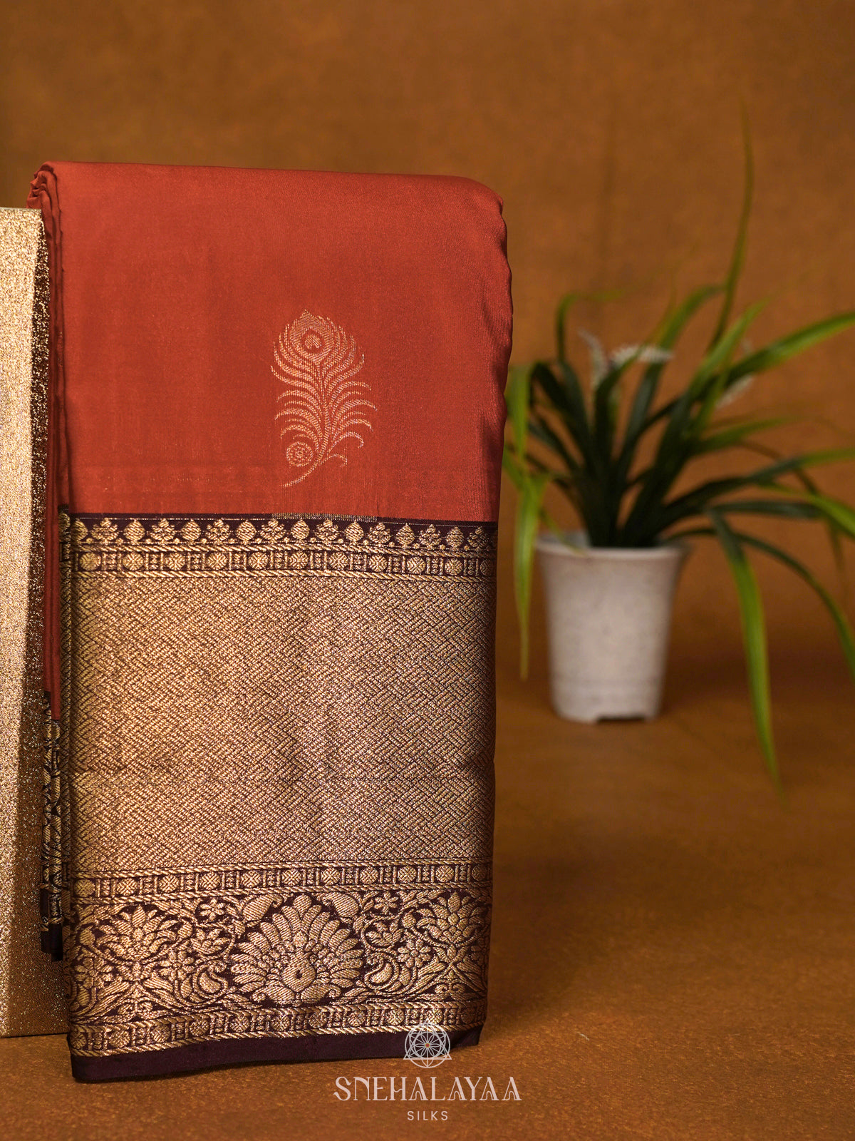 Burnt Orange Art Silk Saree
