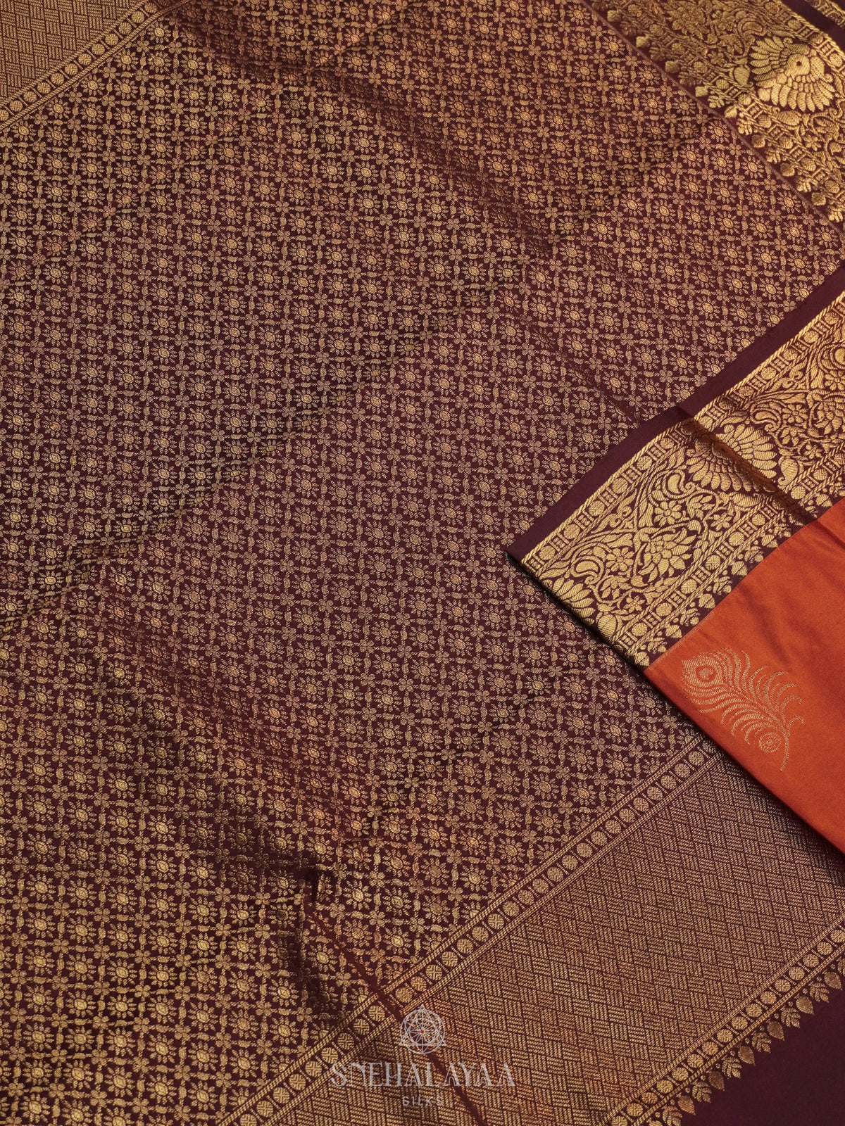 Burnt Orange Art Silk Saree