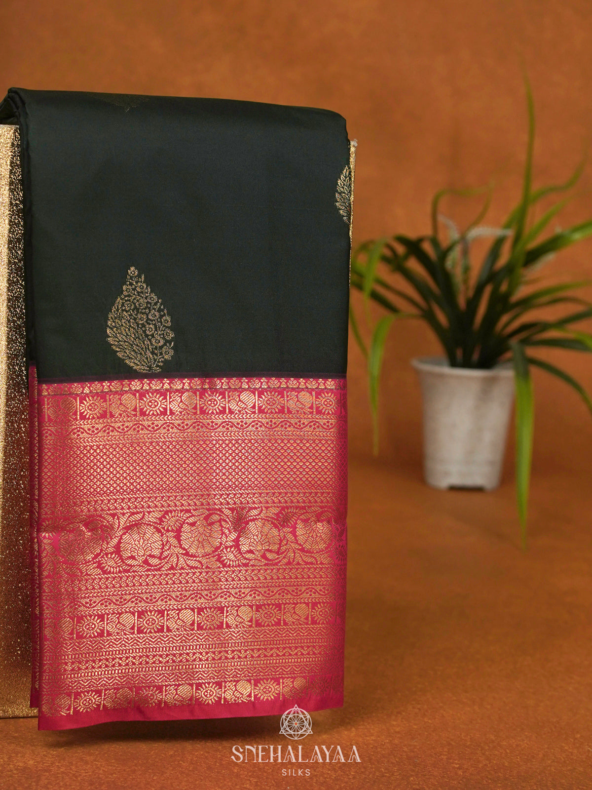 Forest Green Art Silk Saree