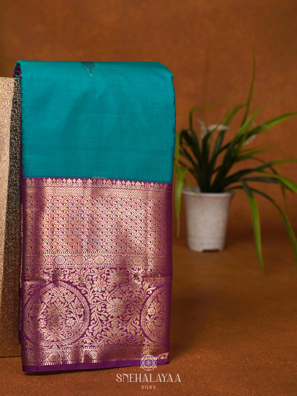 Peacock Blue Art Silk Saree