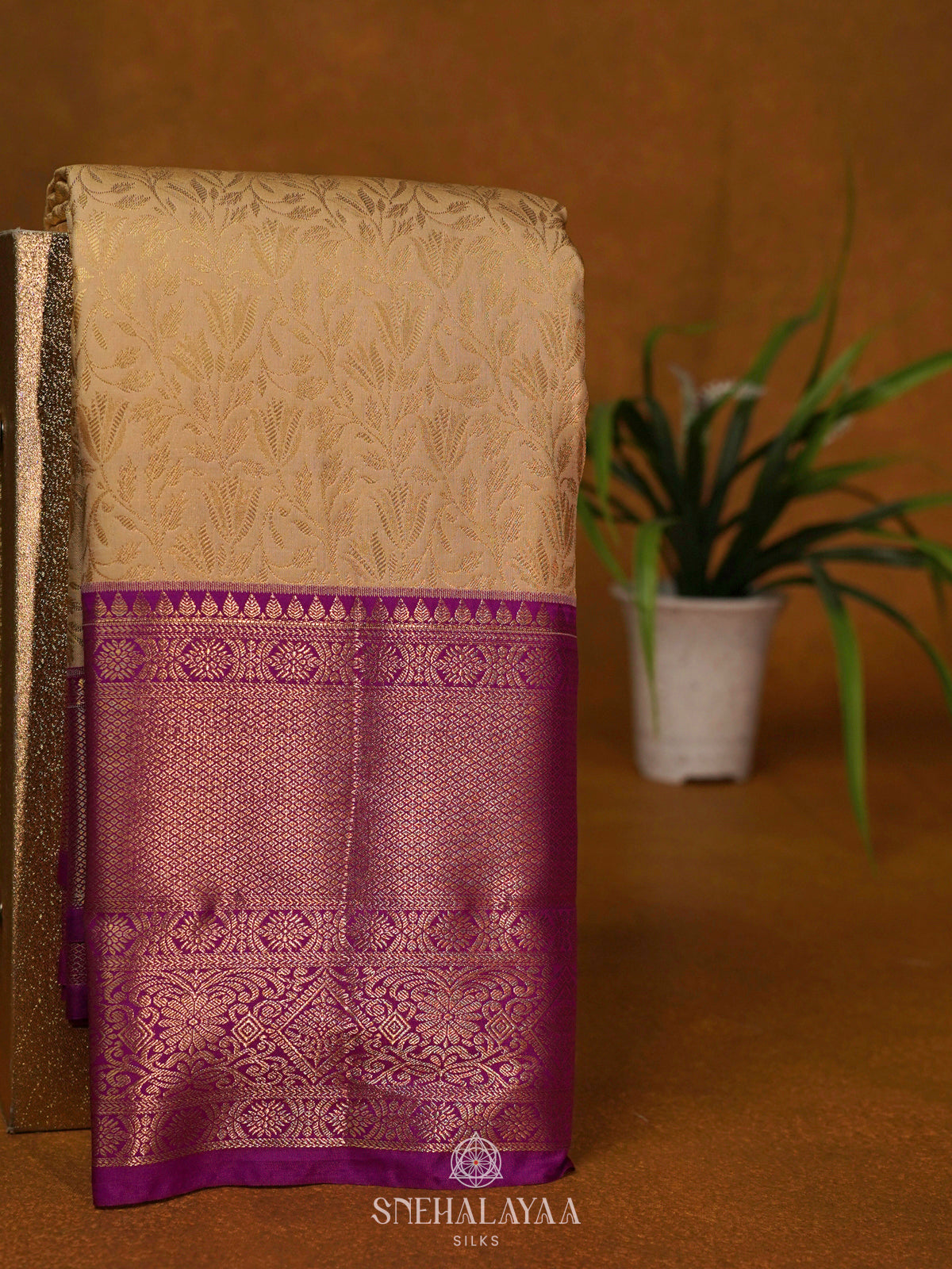 Cream Art Silk Saree