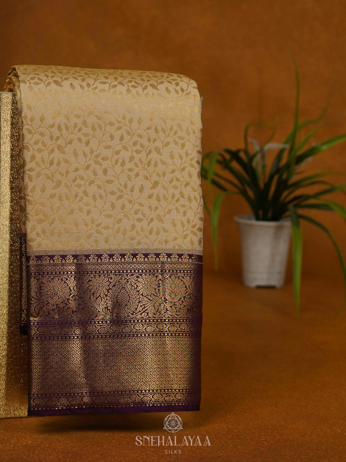 Cream Art Silk Saree