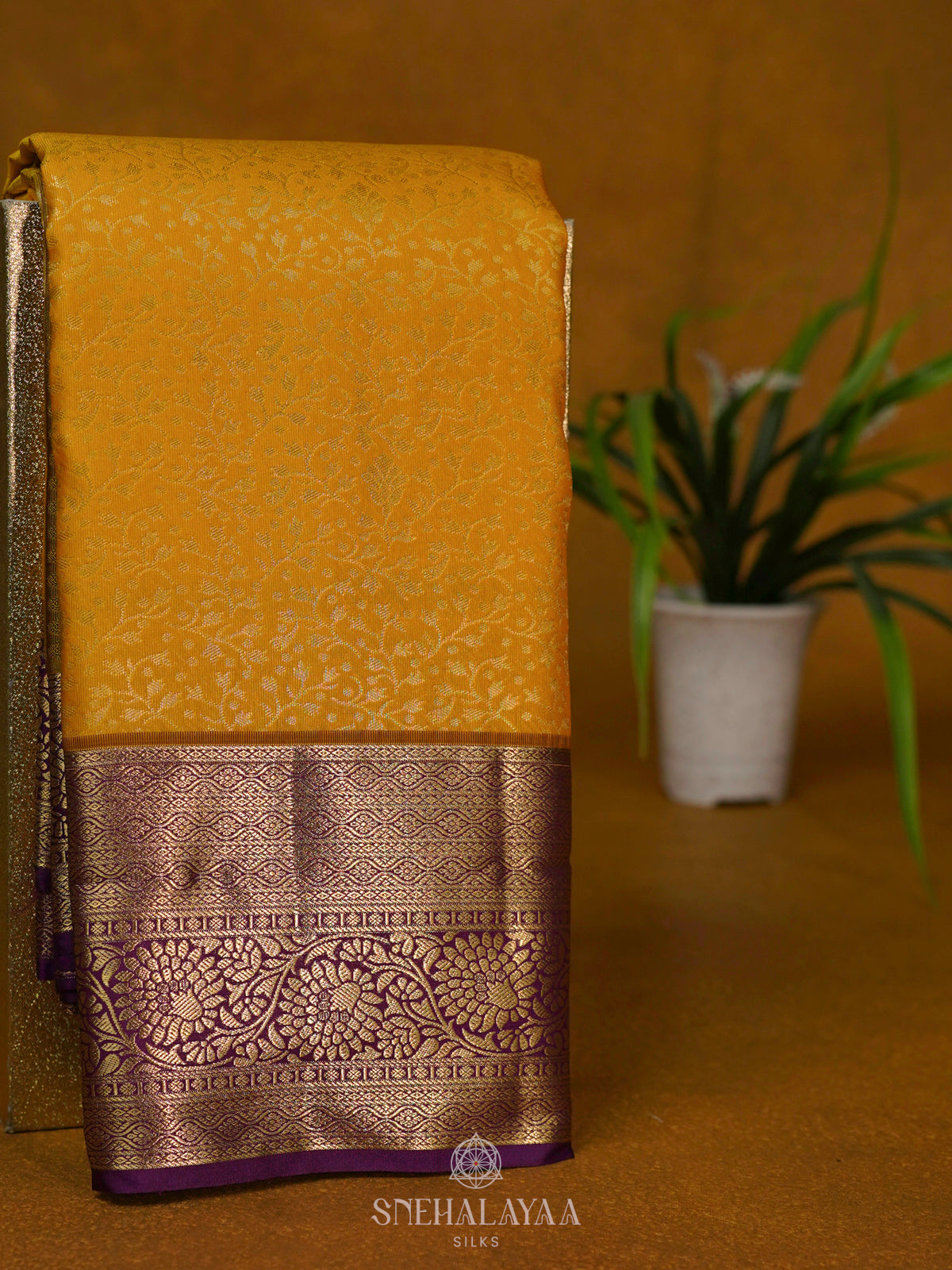 Mango Yellow Art Silk Saree