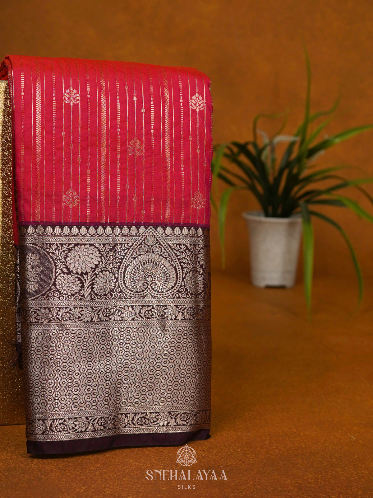 Ruby Red Art Silk Saree
