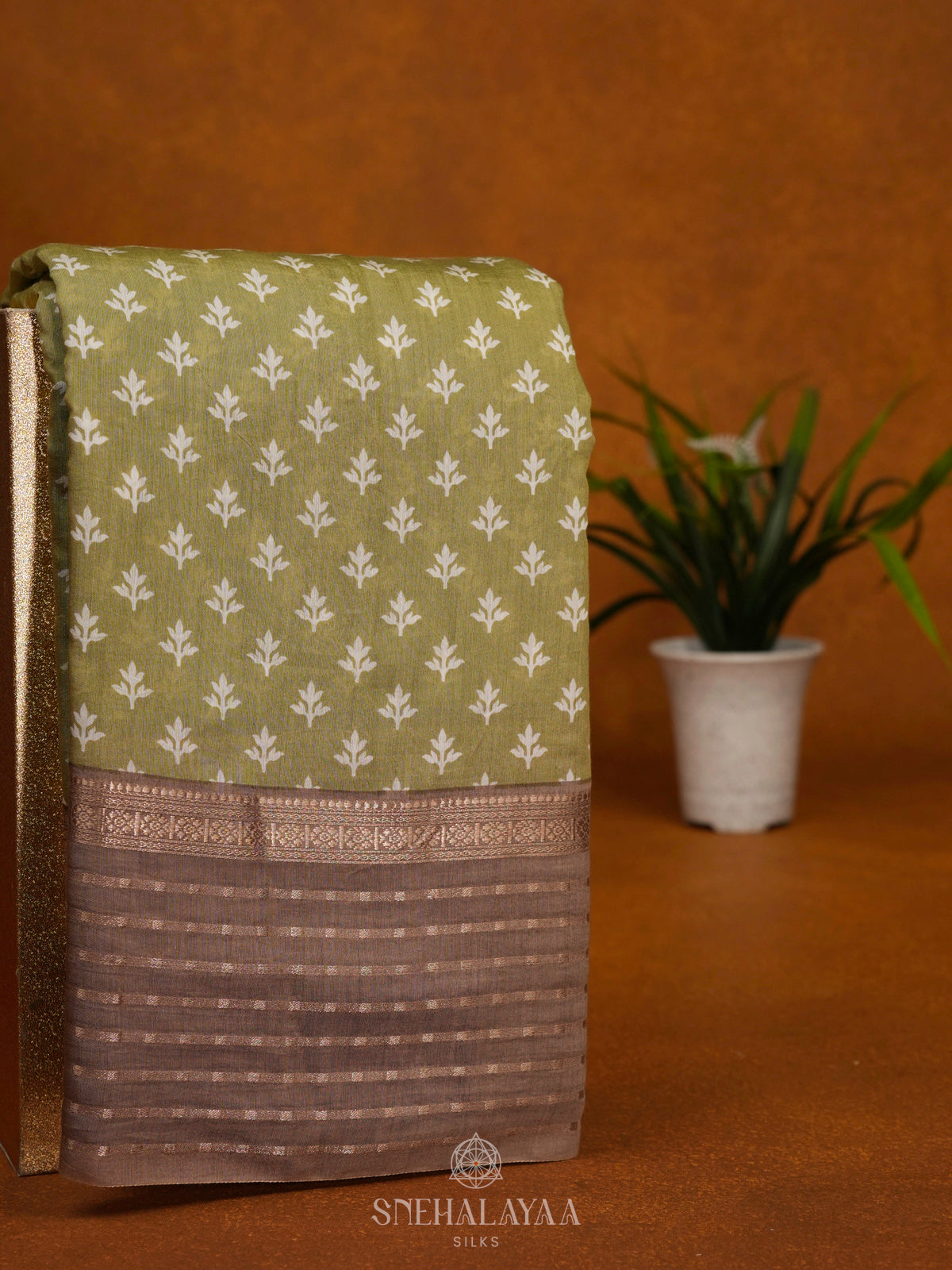 Olive Green Chanderi Saree