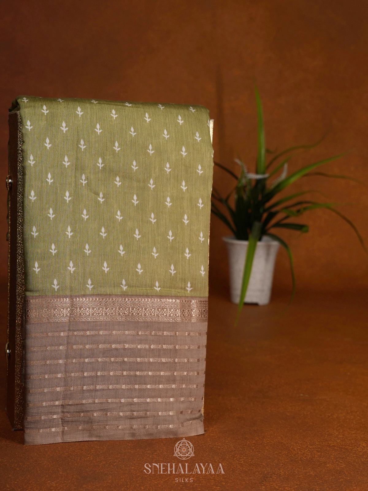 Olive Green Chanderi Saree