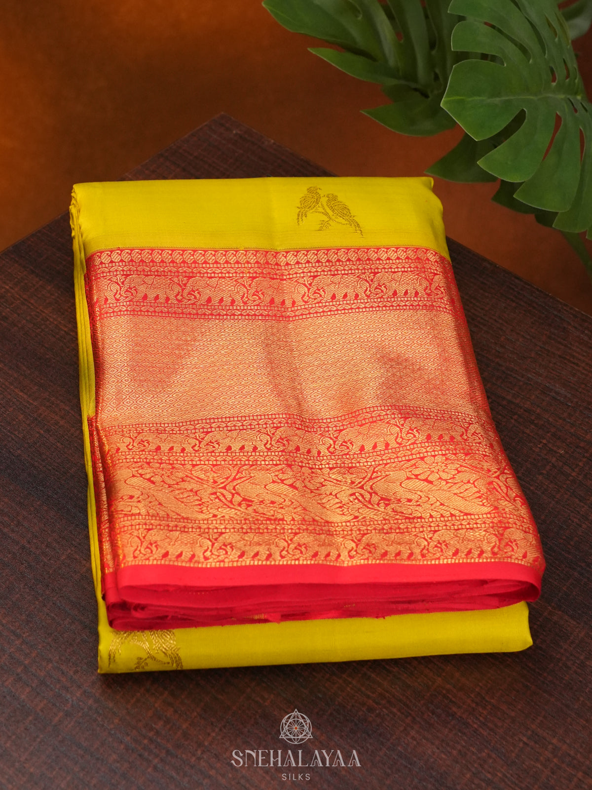 Lime Green Kanjivaram Silk Saree