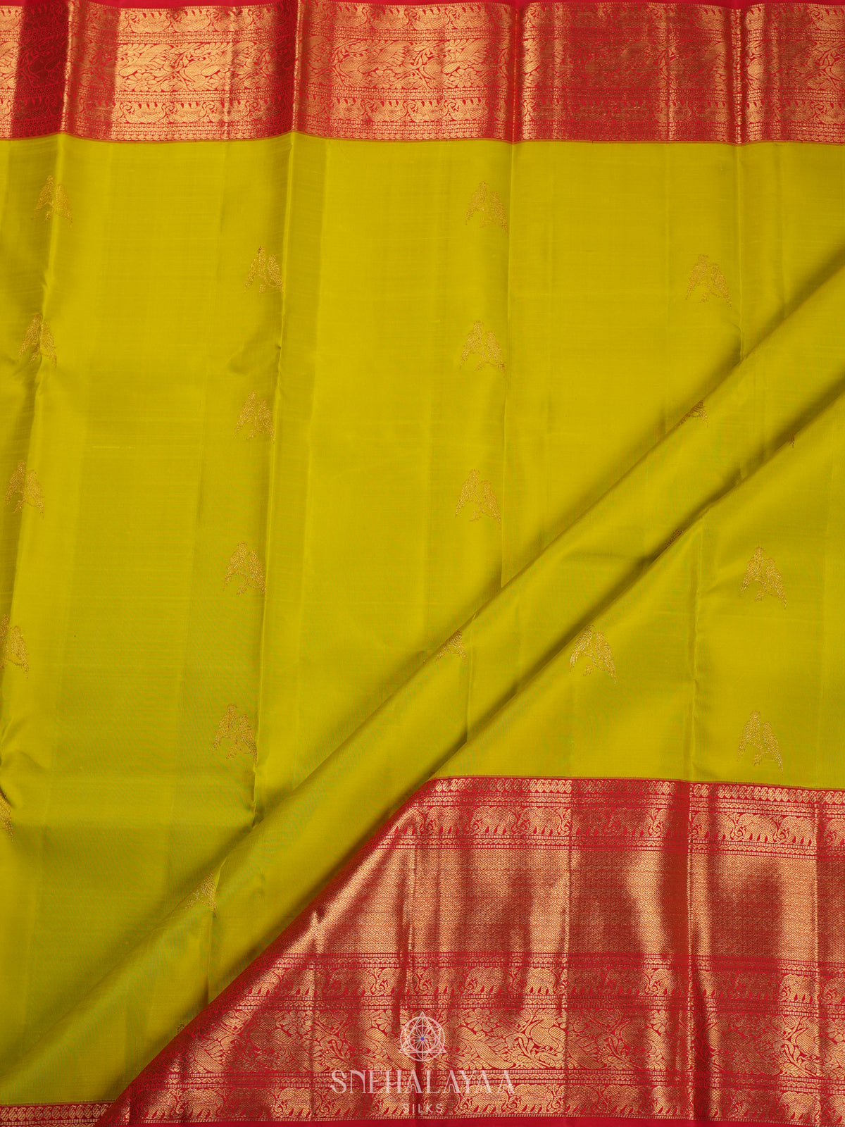 Lime Green Kanjivaram Silk Saree
