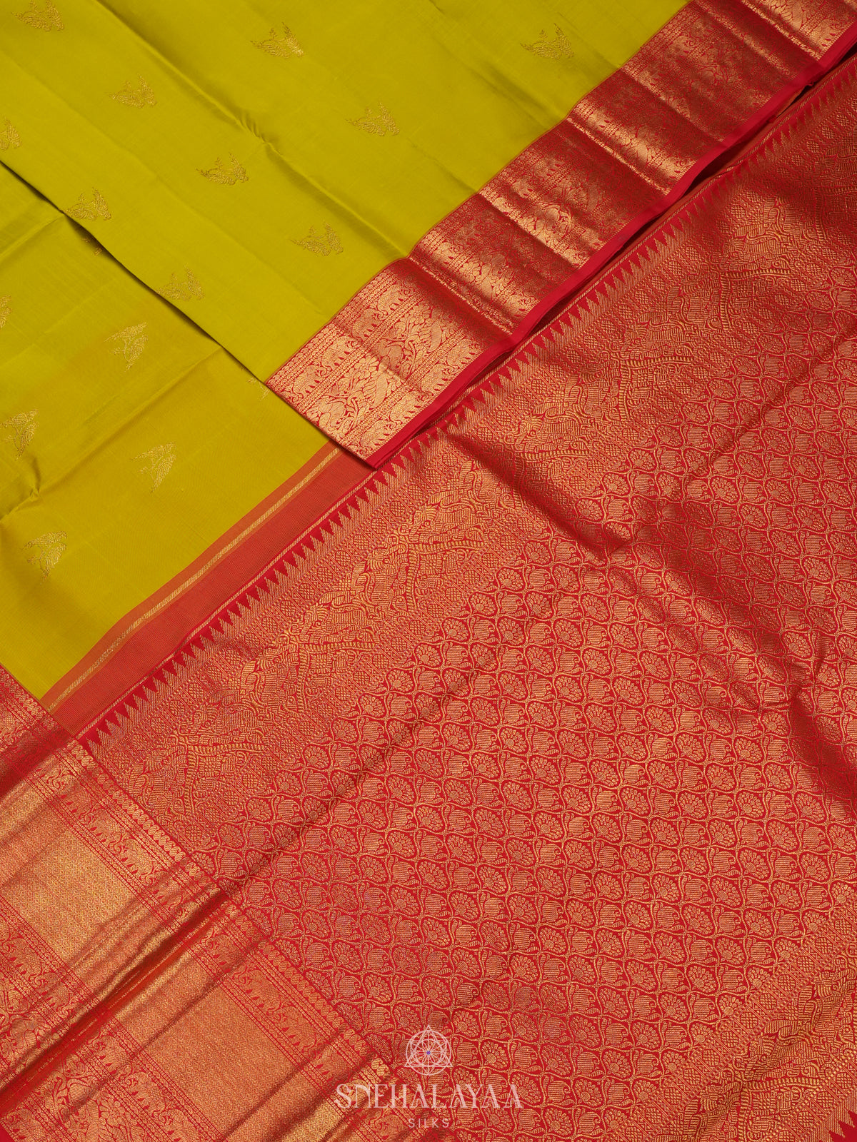 Lime Green Kanjivaram Silk Saree