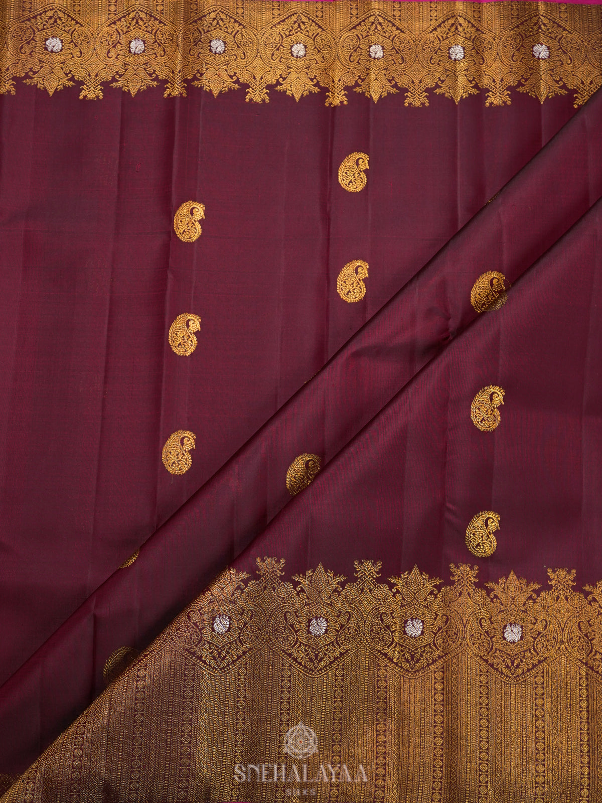 Burgundy Kanjivaram Silk Saree