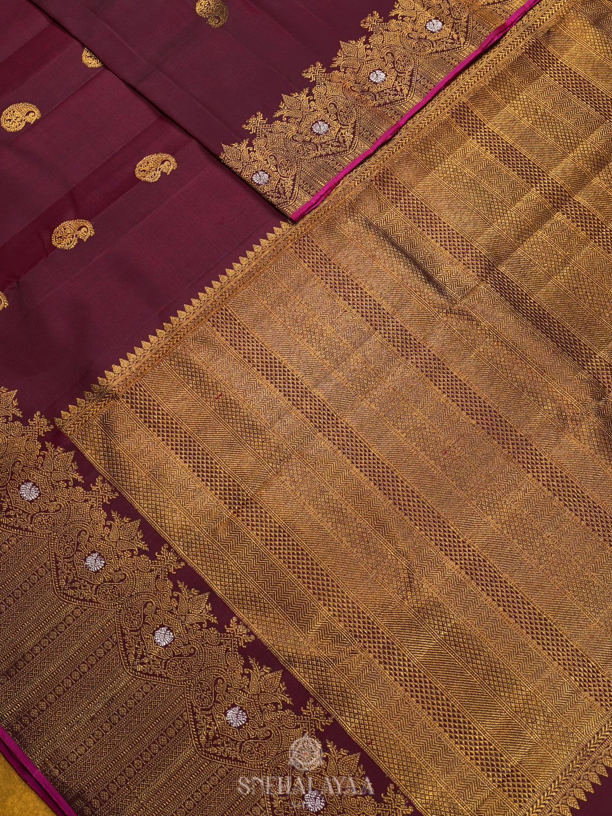 Burgundy Kanjivaram Silk Saree