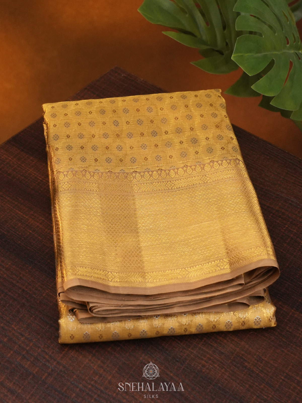 Golden Kanjivaram Silk Saree
