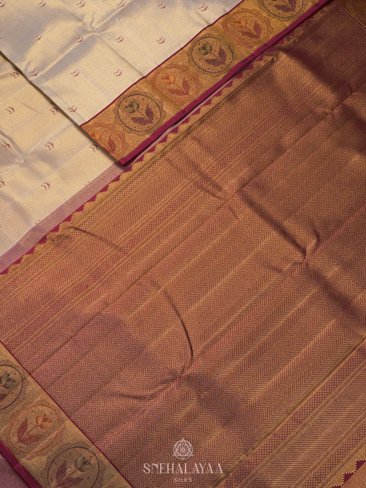 Off White Kanjivaram Silk Saree