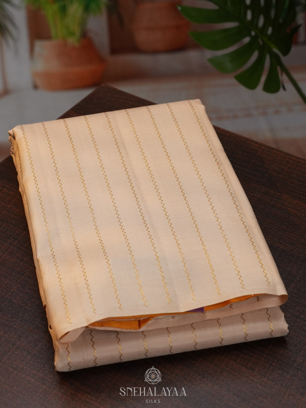 Cream Kanjivaram Silk Saree