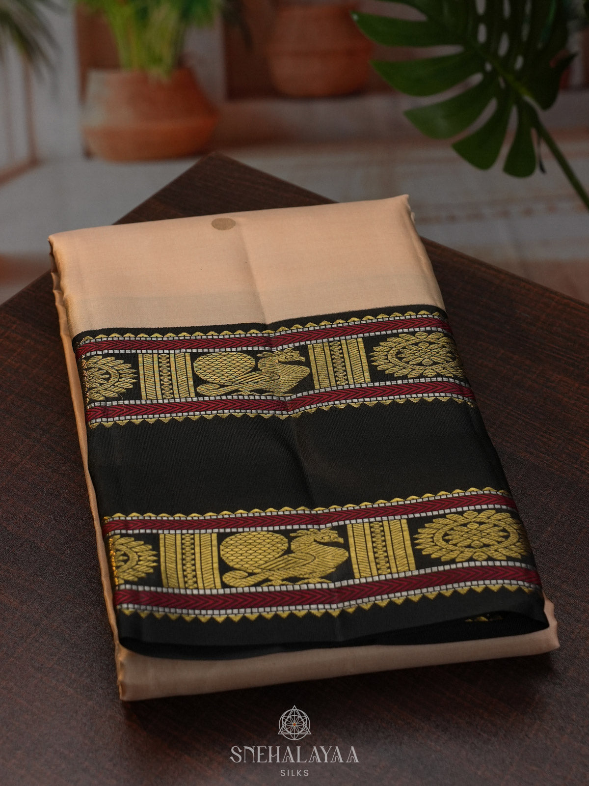 Cream Kanjivaram Silk Saree