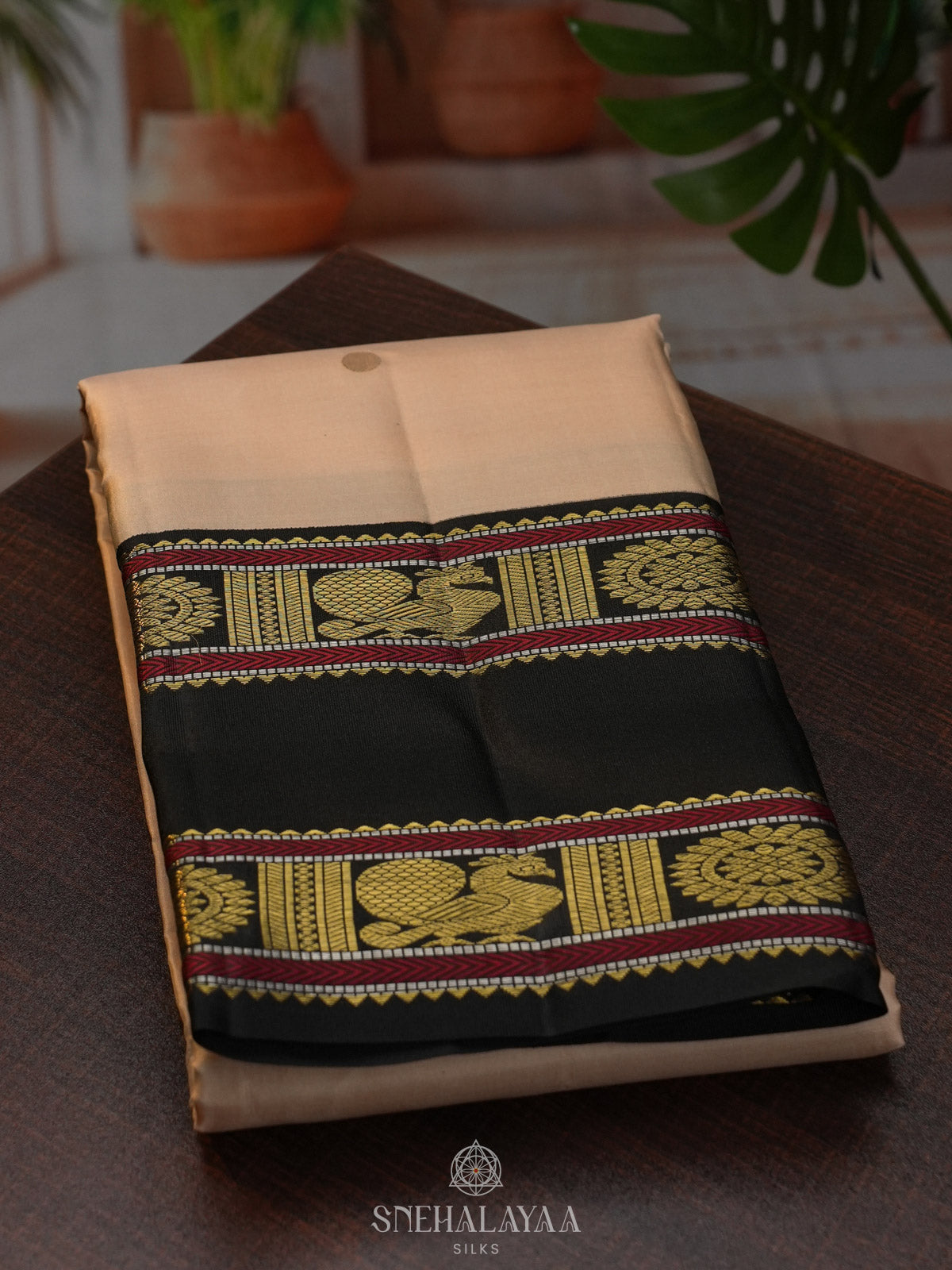 Cream Kanjivaram Silk Saree