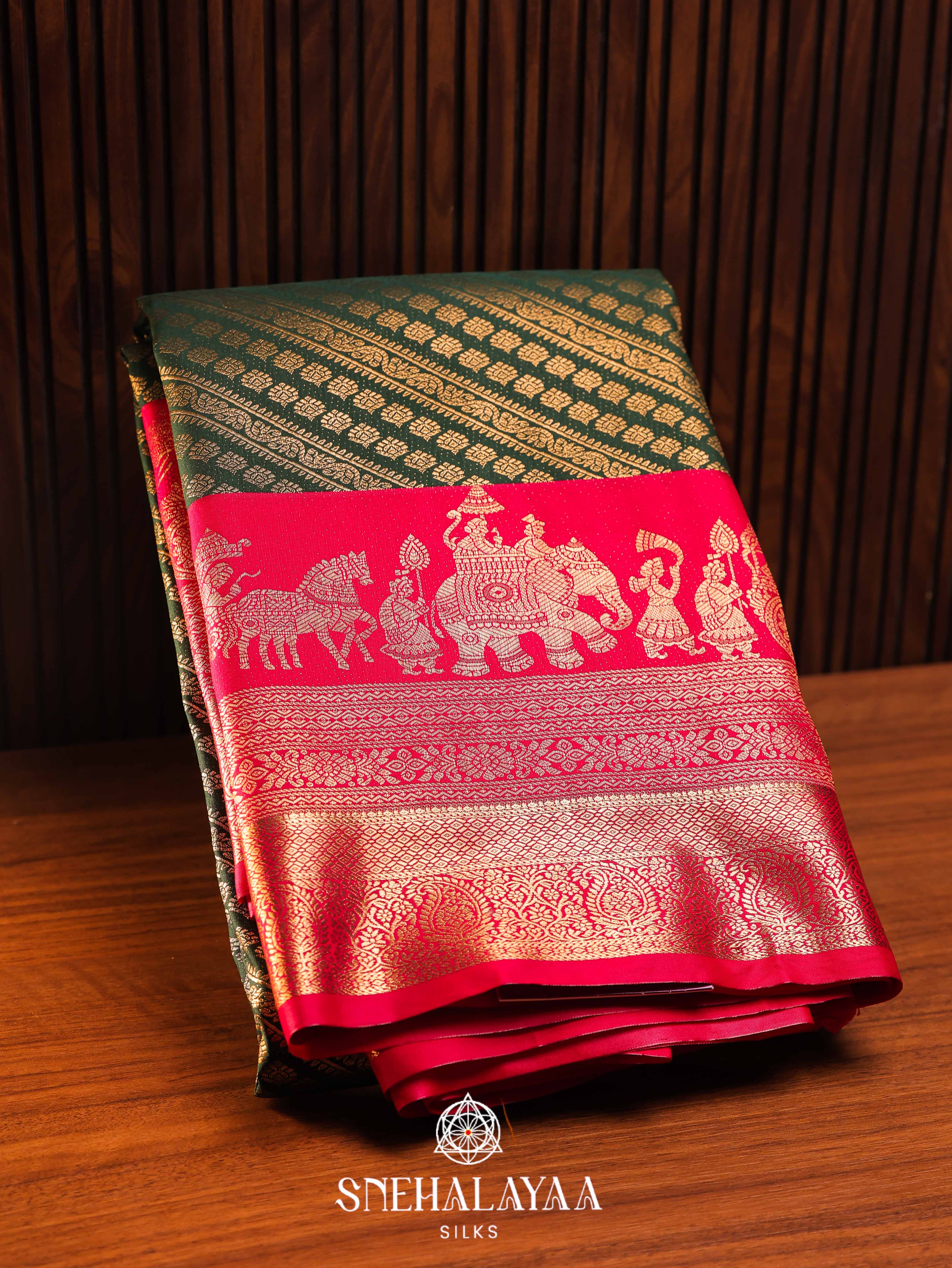 Forest Green Art Silk Saree