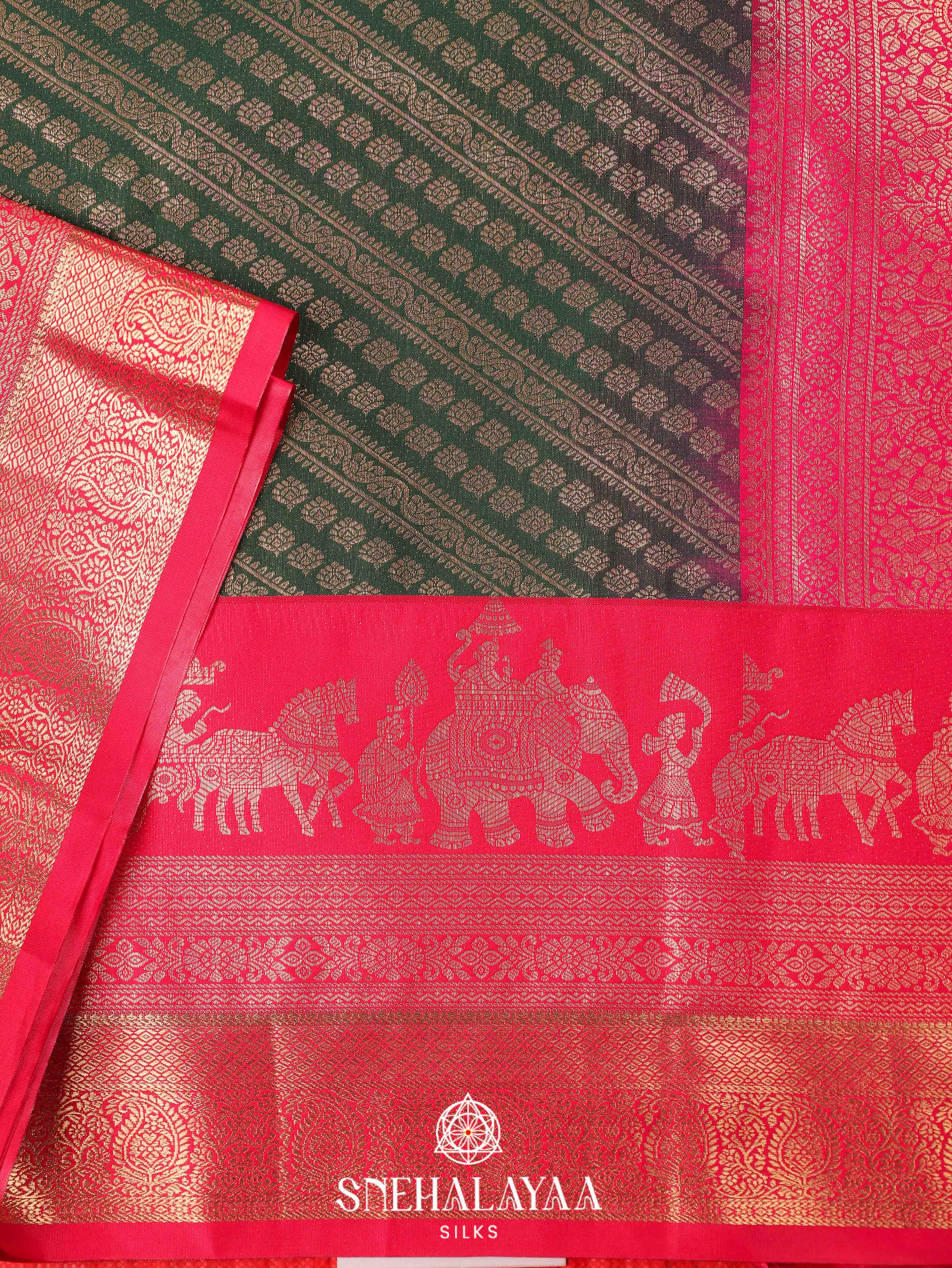 Forest Green Art Silk Saree