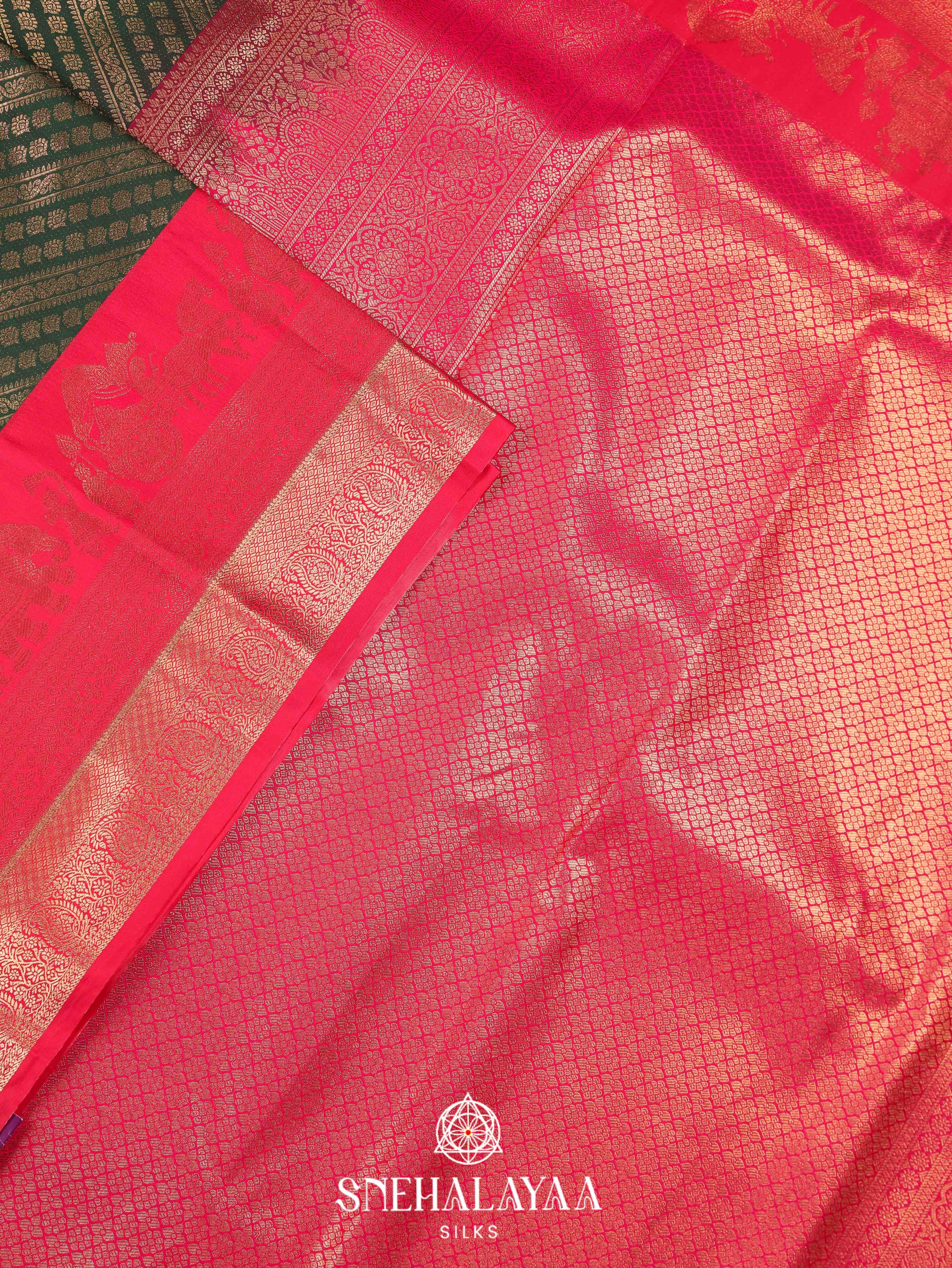 Forest Green Art Silk Saree