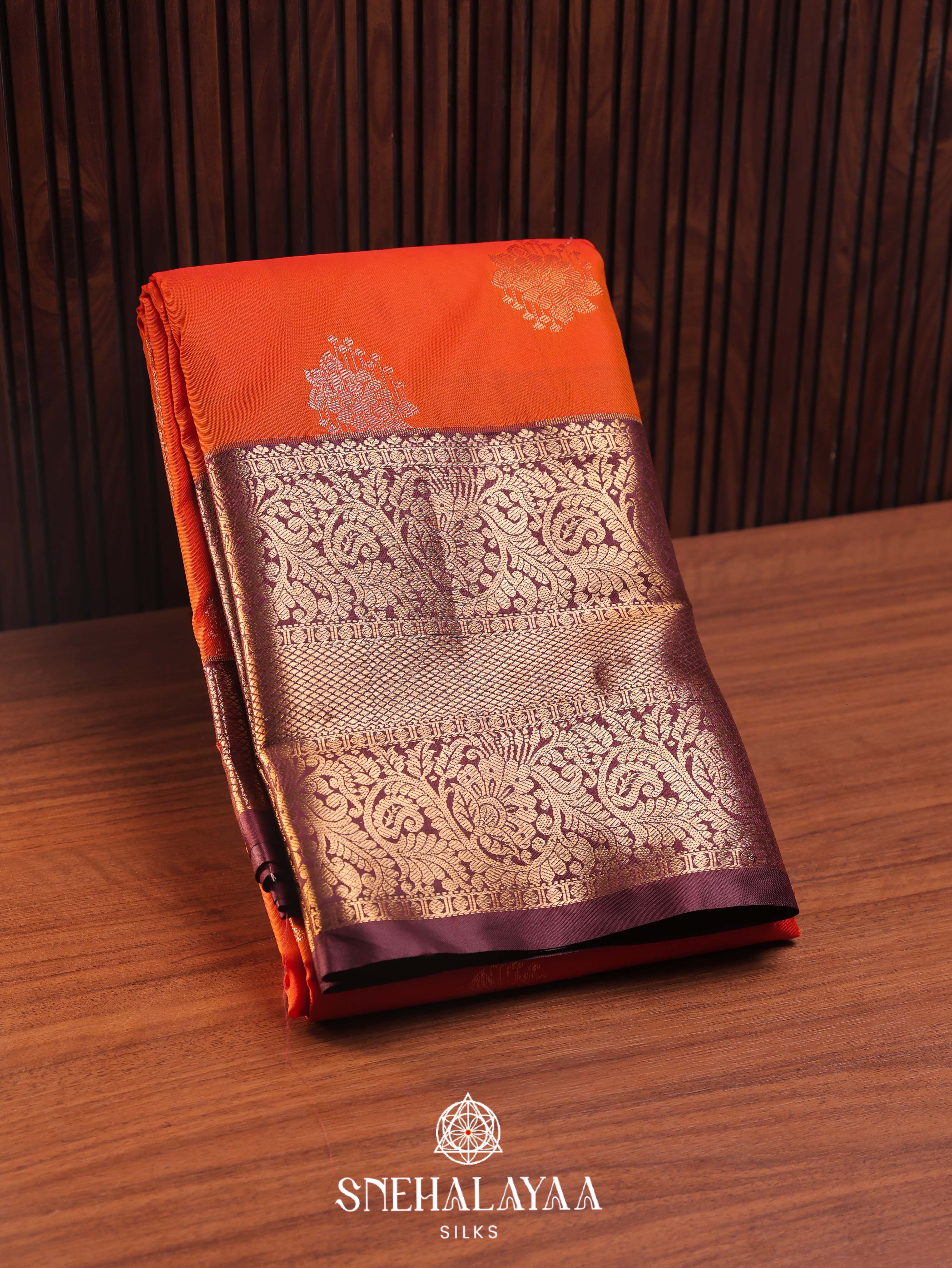 Rust Orange Art Silk Saree
