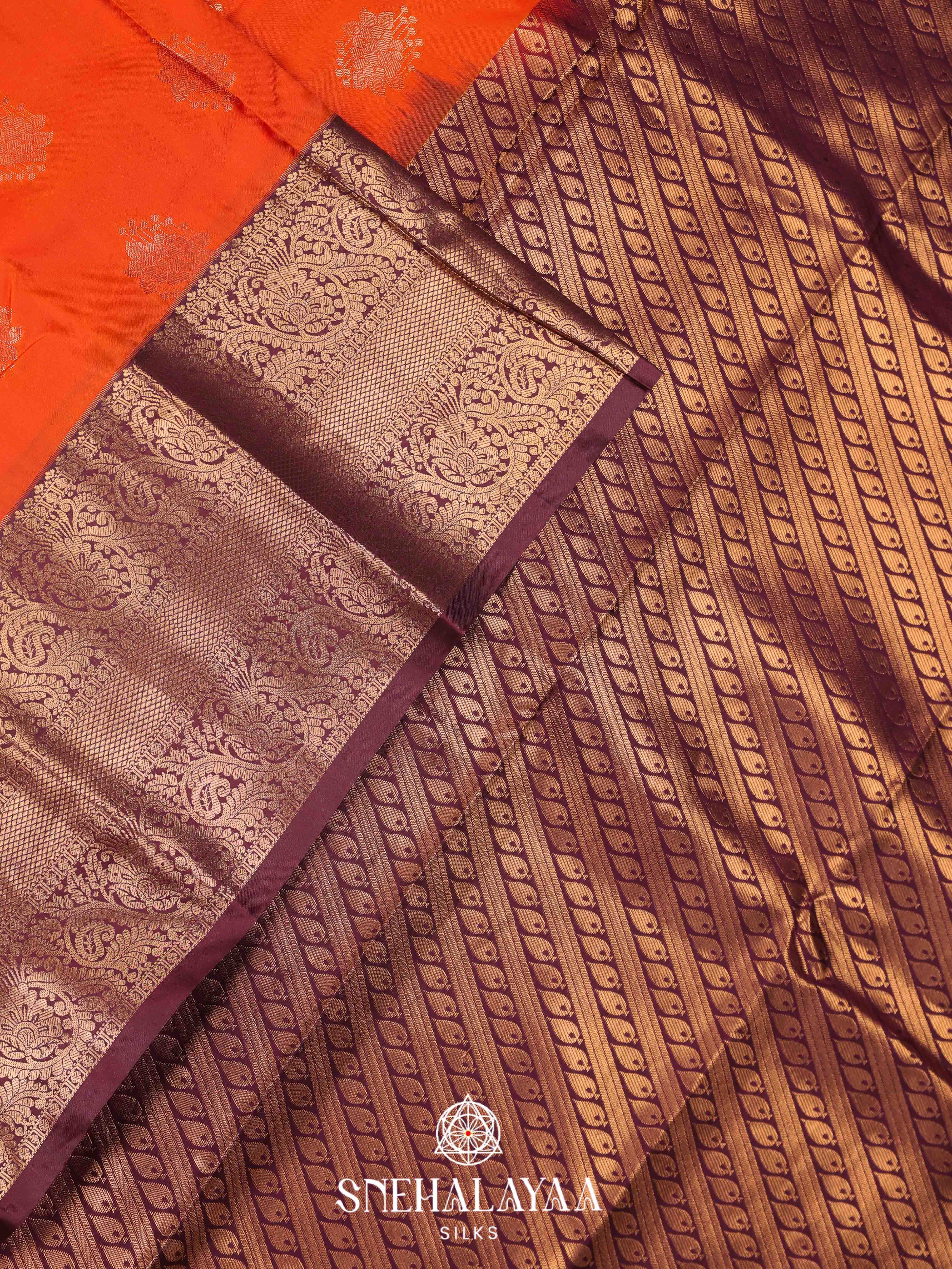 Rust Orange Art Silk Saree