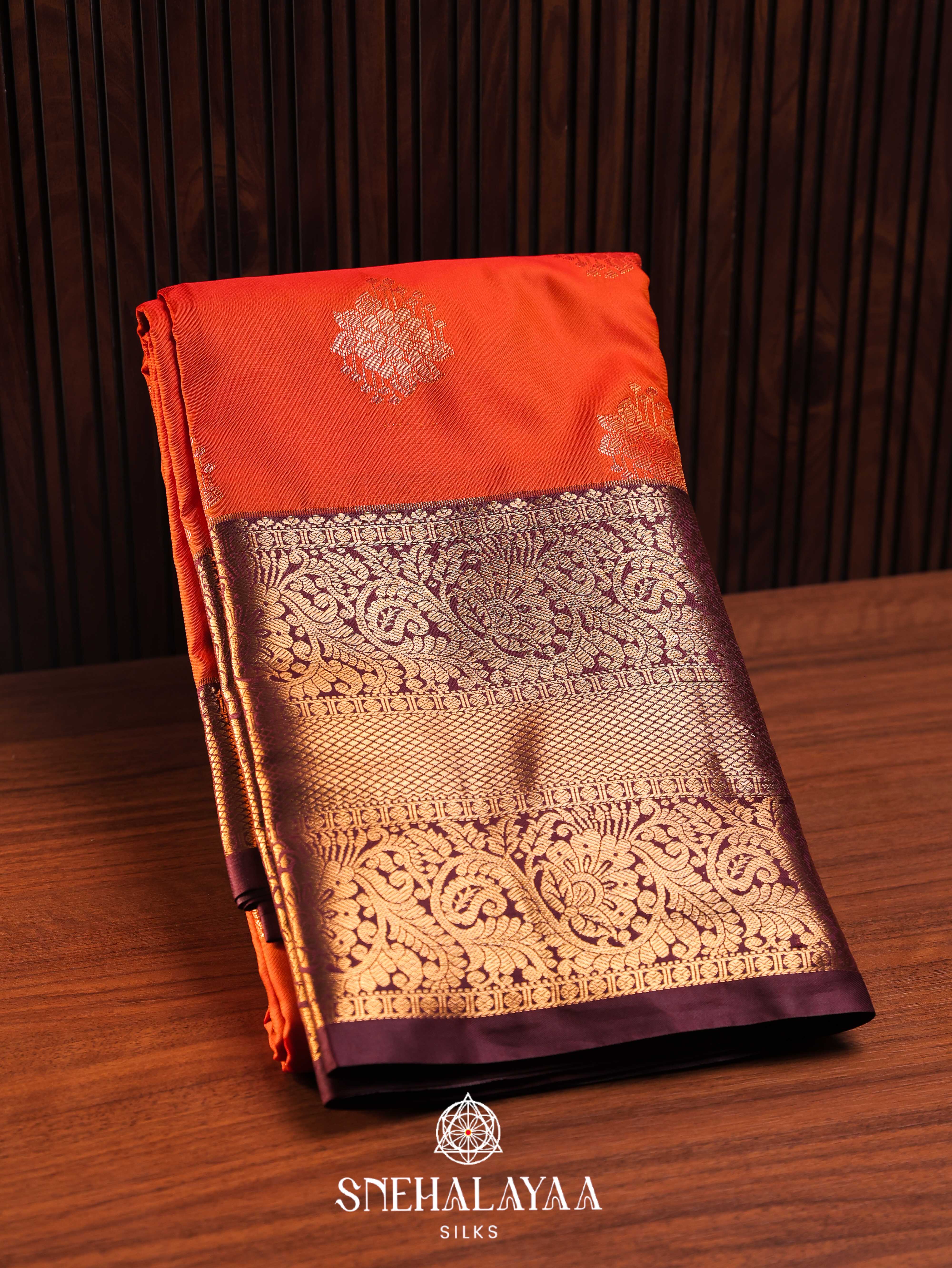 Rust Orange Art Silk Saree