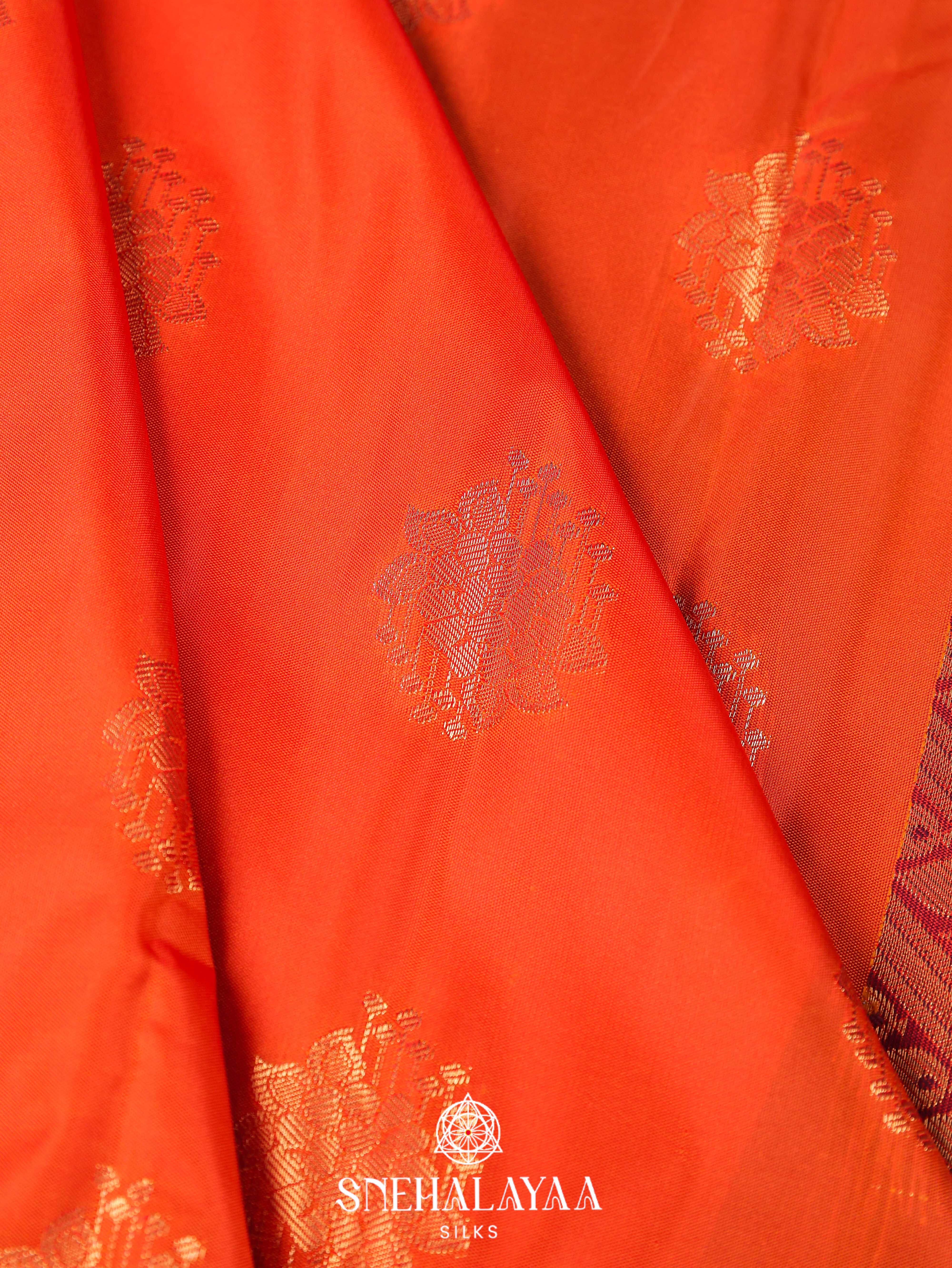 Rust Orange Art Silk Saree
