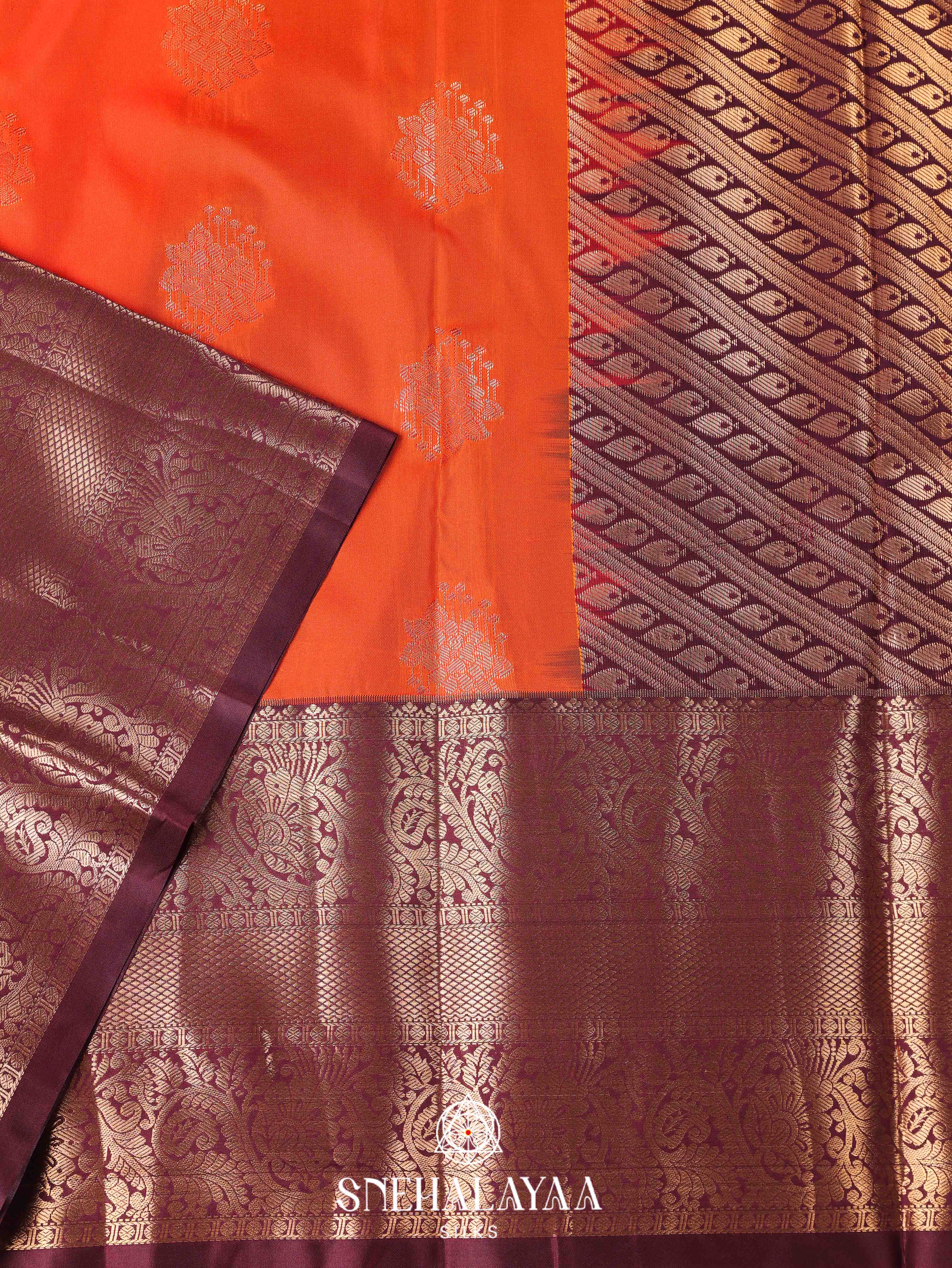 Rust Orange Art Silk Saree