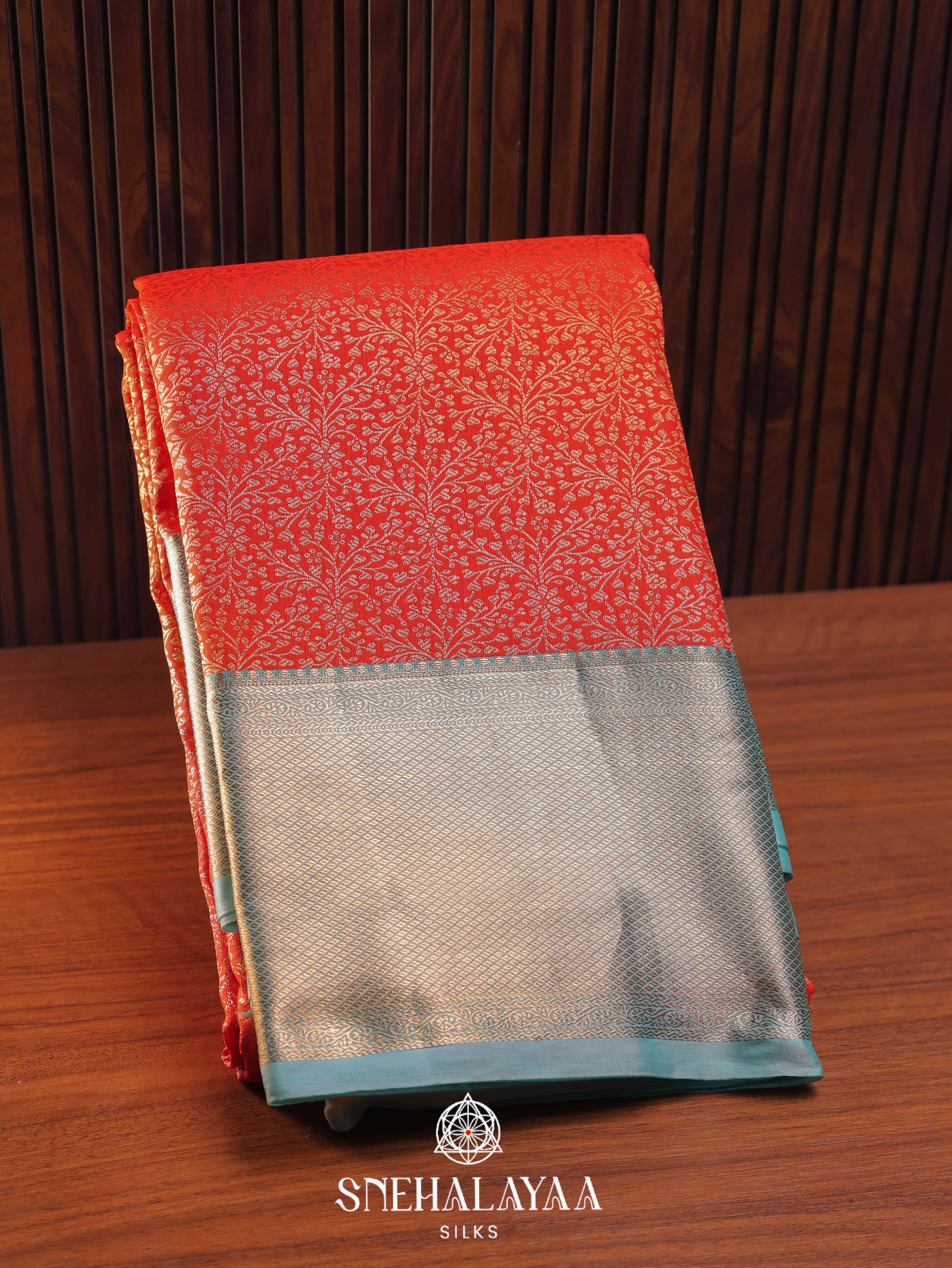 Coral Red Art Silk Saree