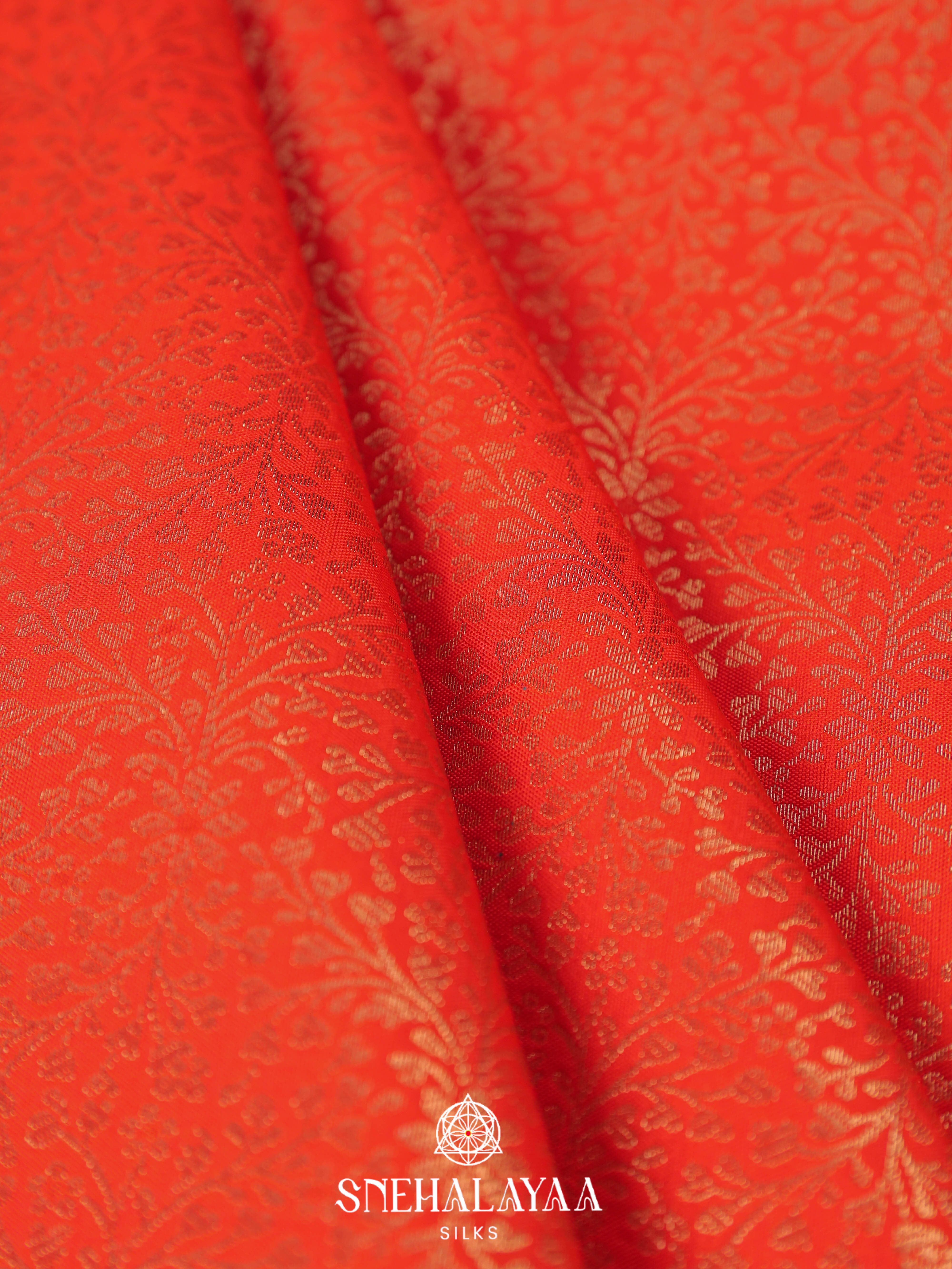 Coral Red Art Silk Saree