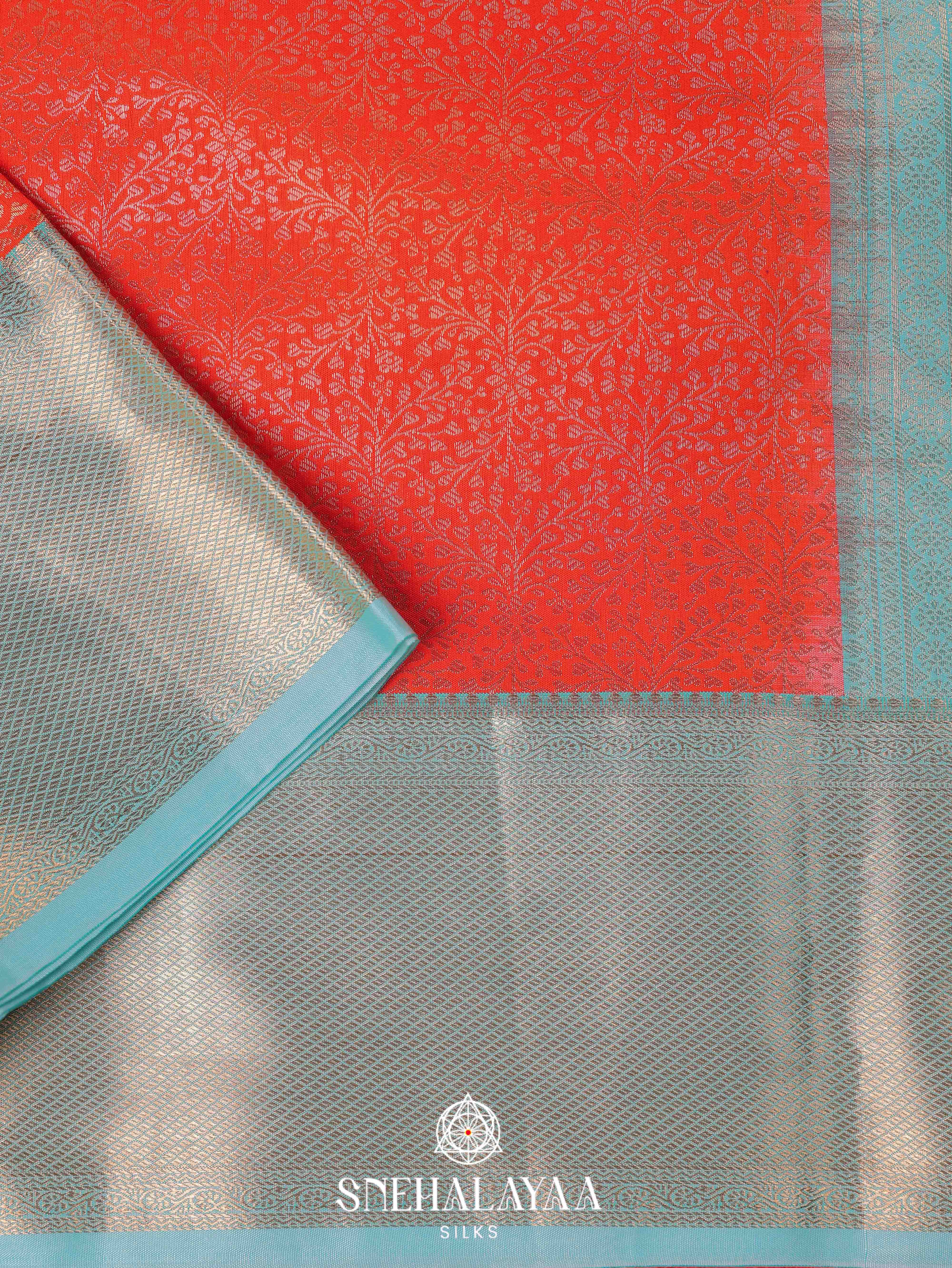 Coral Red Art Silk Saree