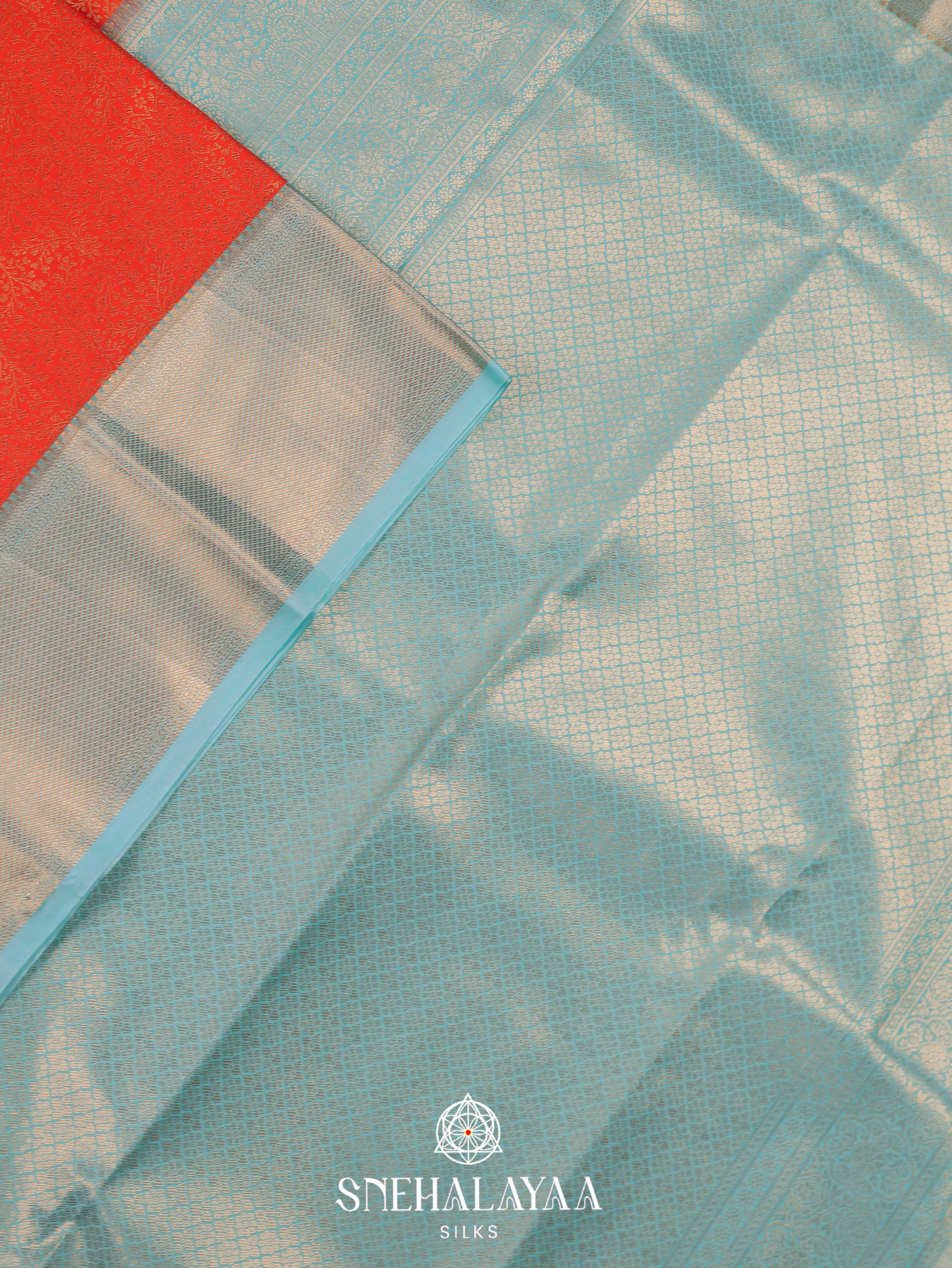 Coral Red Art Silk Saree