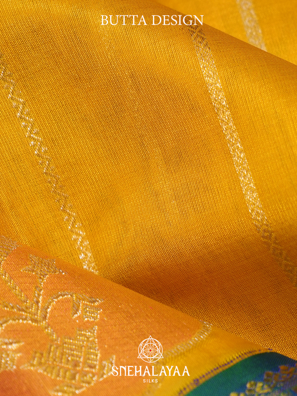 Mustard Yellow Kanchi Kora Silk Saree with Blue Zari Border