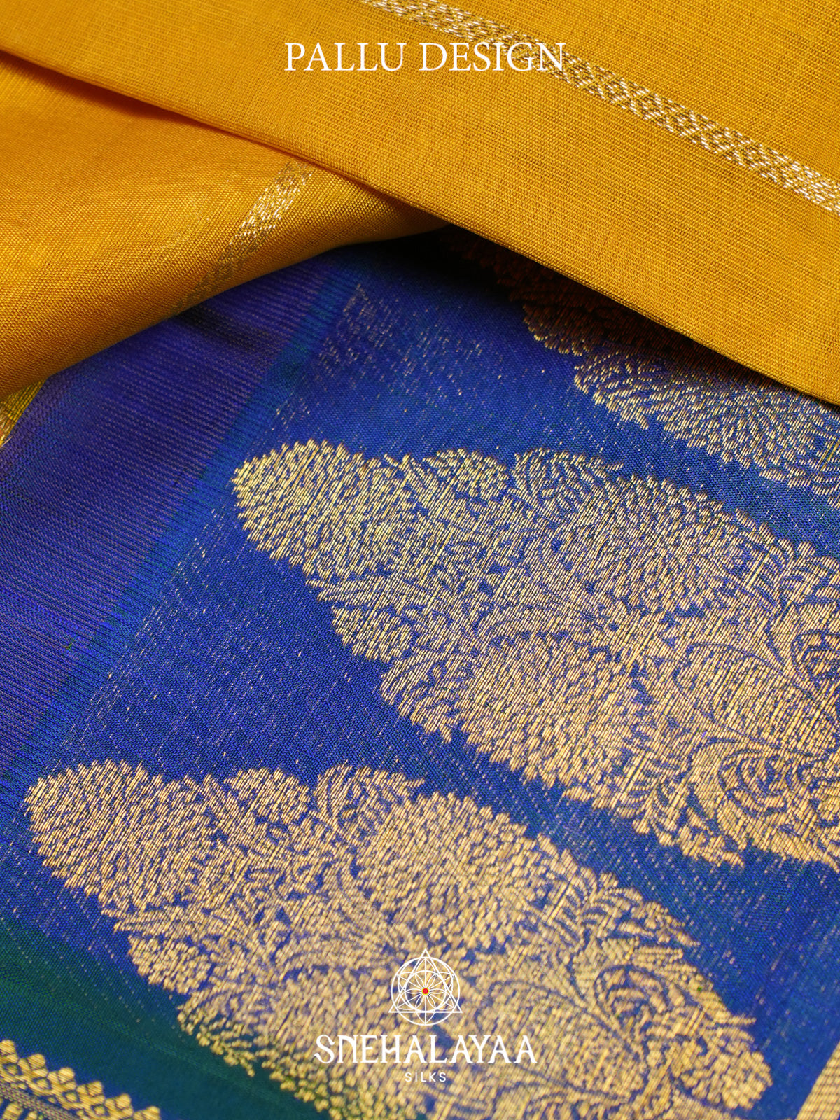 Mustard Yellow Kanchi Kora Silk Saree with Blue Zari Border