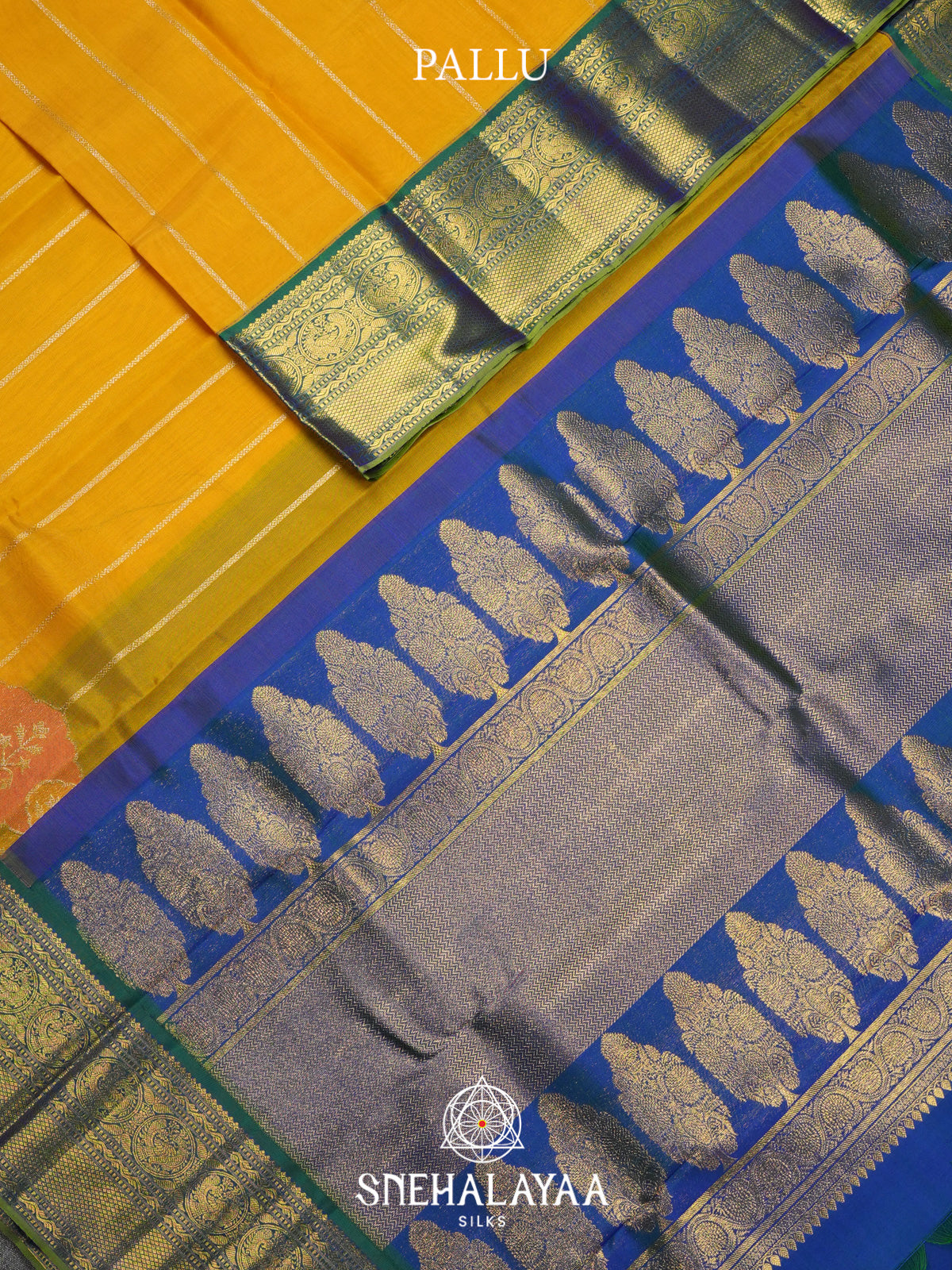 Mustard Yellow Kanchi Kora Silk Saree with Blue Zari Border