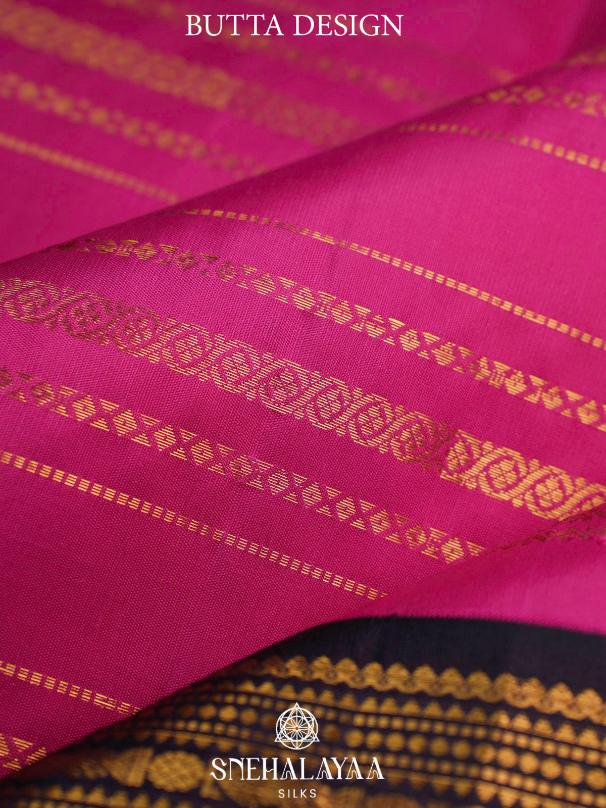 Rani Pink Kanjivaram Silk Saree with Navy Blue Zari Border