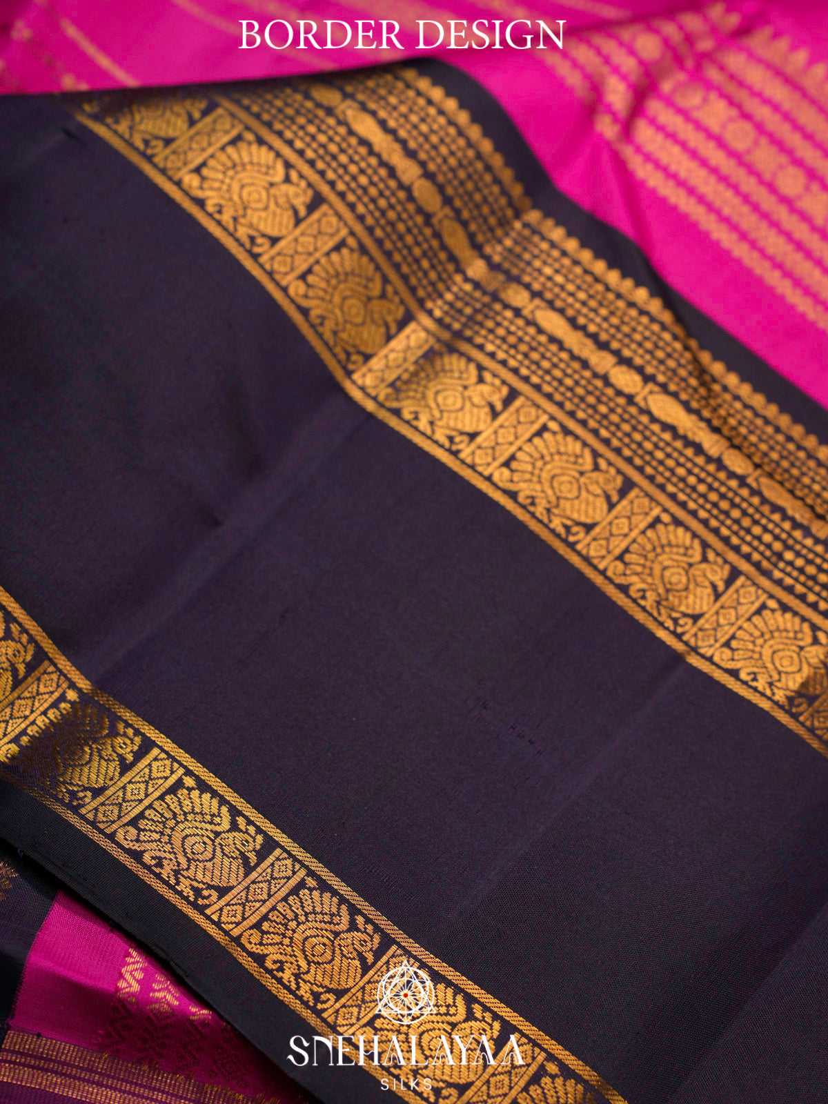 Rani Pink Kanjivaram Silk Saree with Navy Blue Zari Border