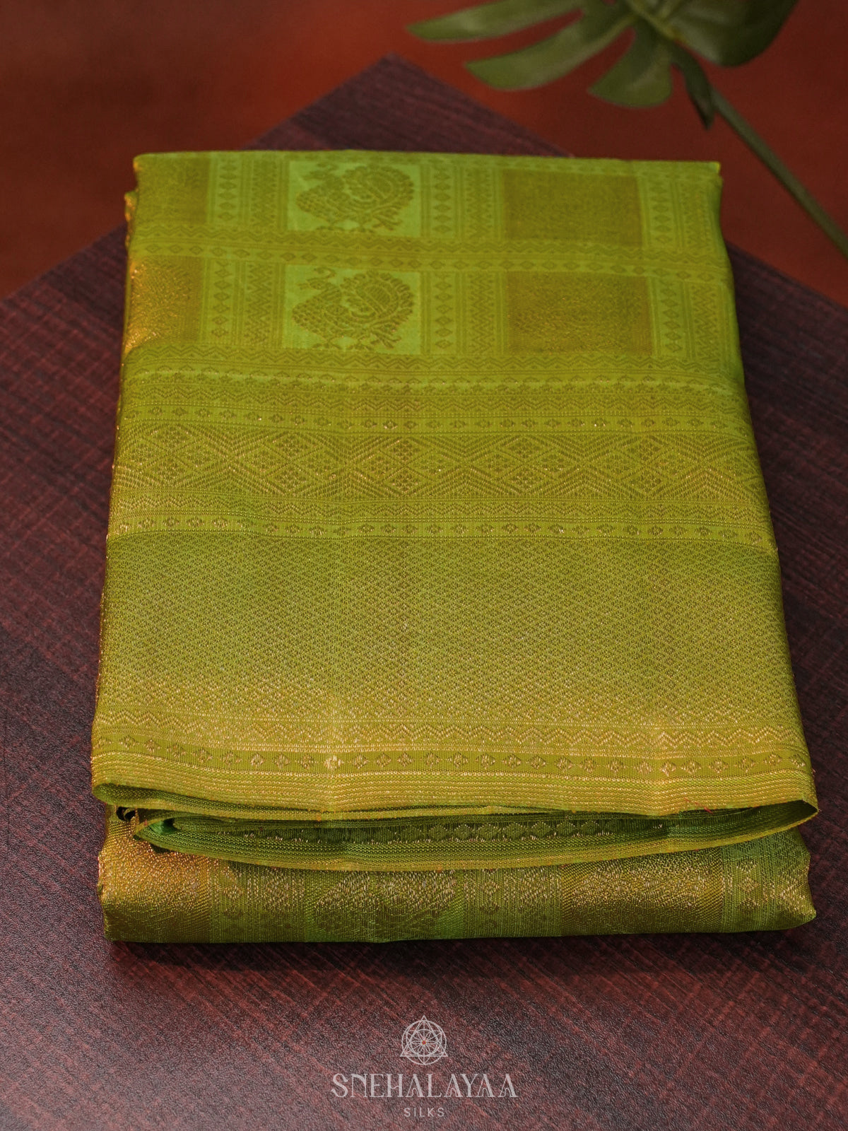 Lime Green Kanjivaram Silk Saree