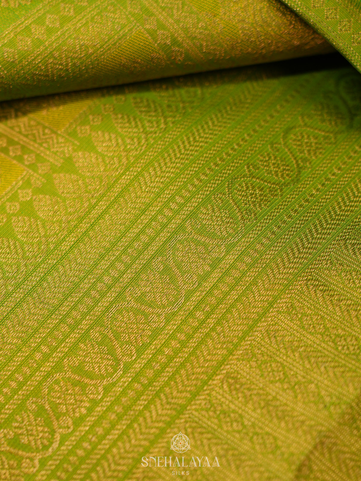 Lime Green Kanjivaram Silk Saree