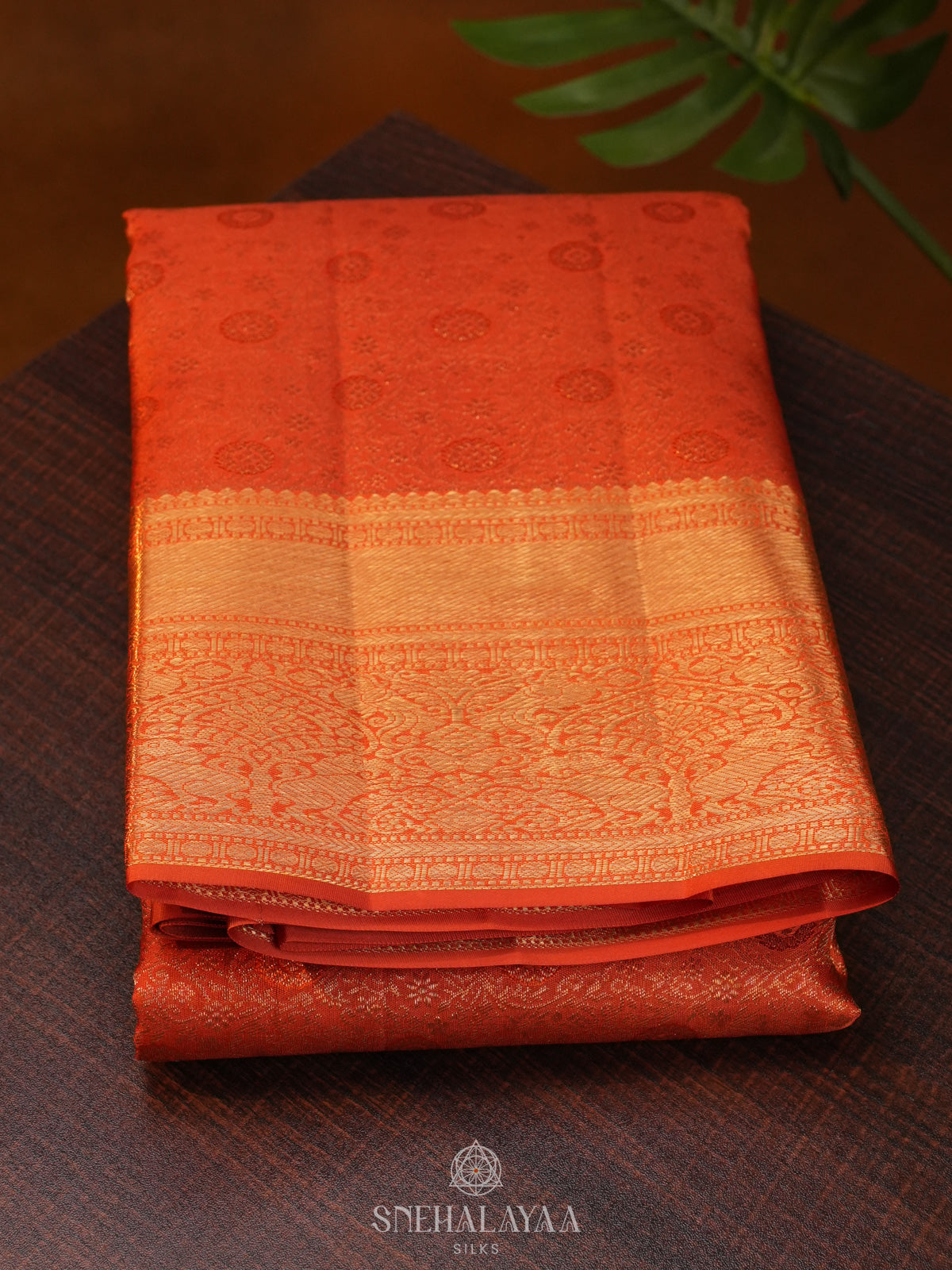 Orange Tissue Kanjivaram Silk Saree