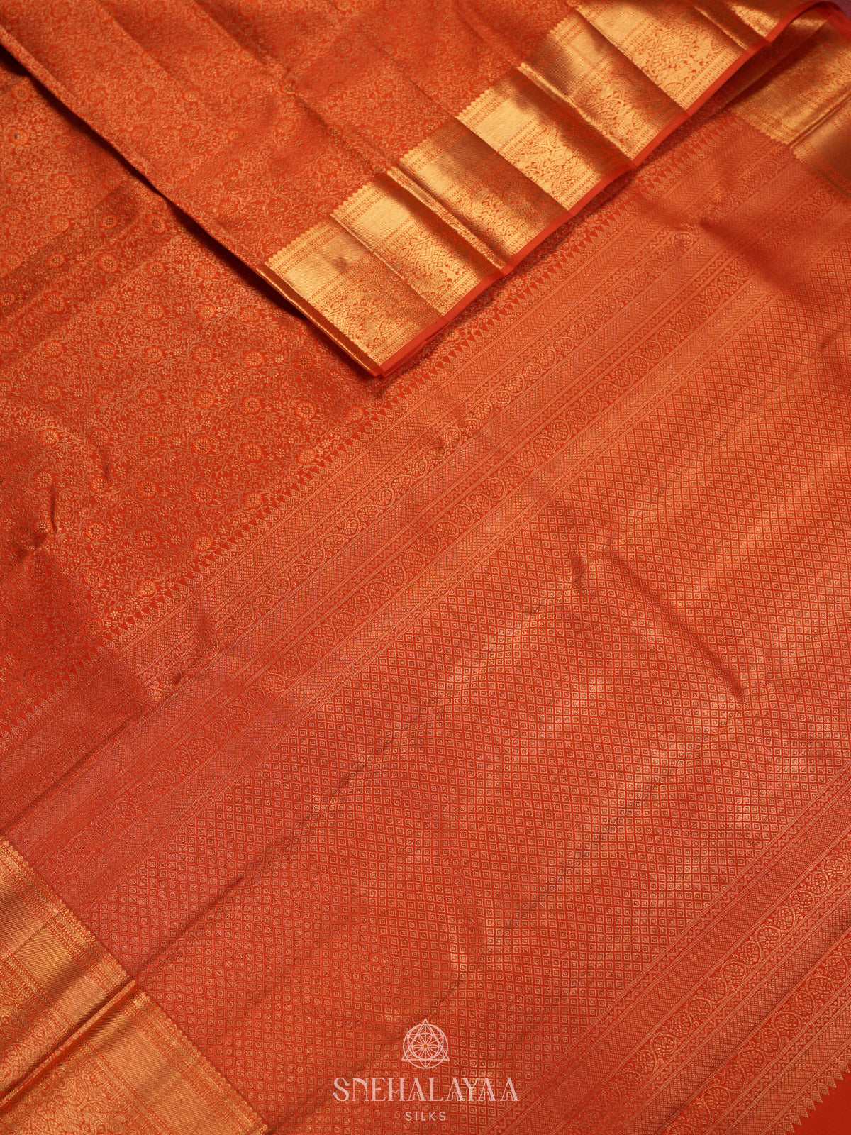 Orange Tissue Kanjivaram Silk Saree