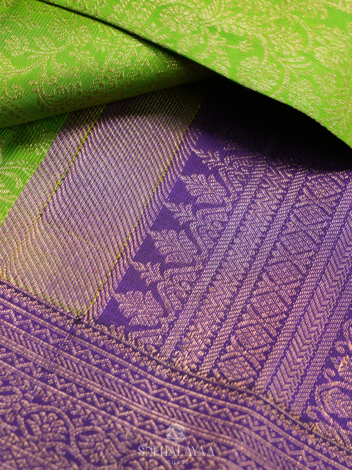 Lime Green Tissue Kanjivaram Silk Saree
