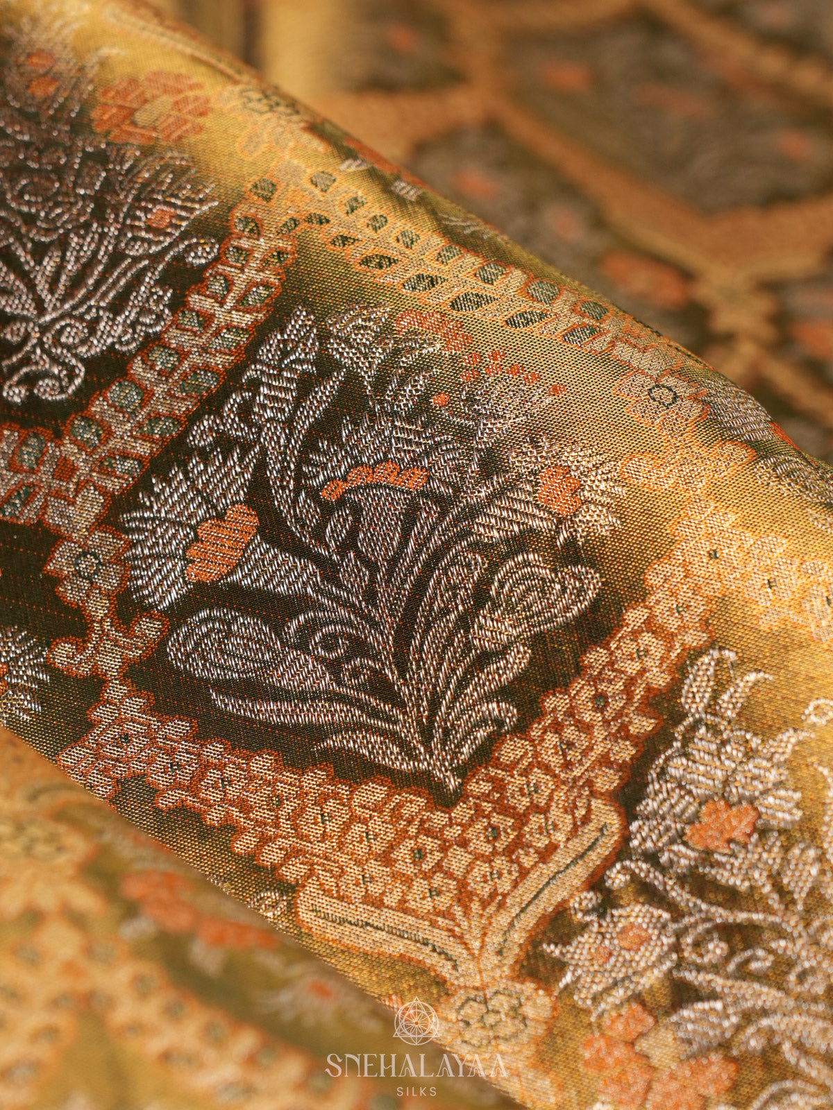Golden Kanjivaram Silk Saree