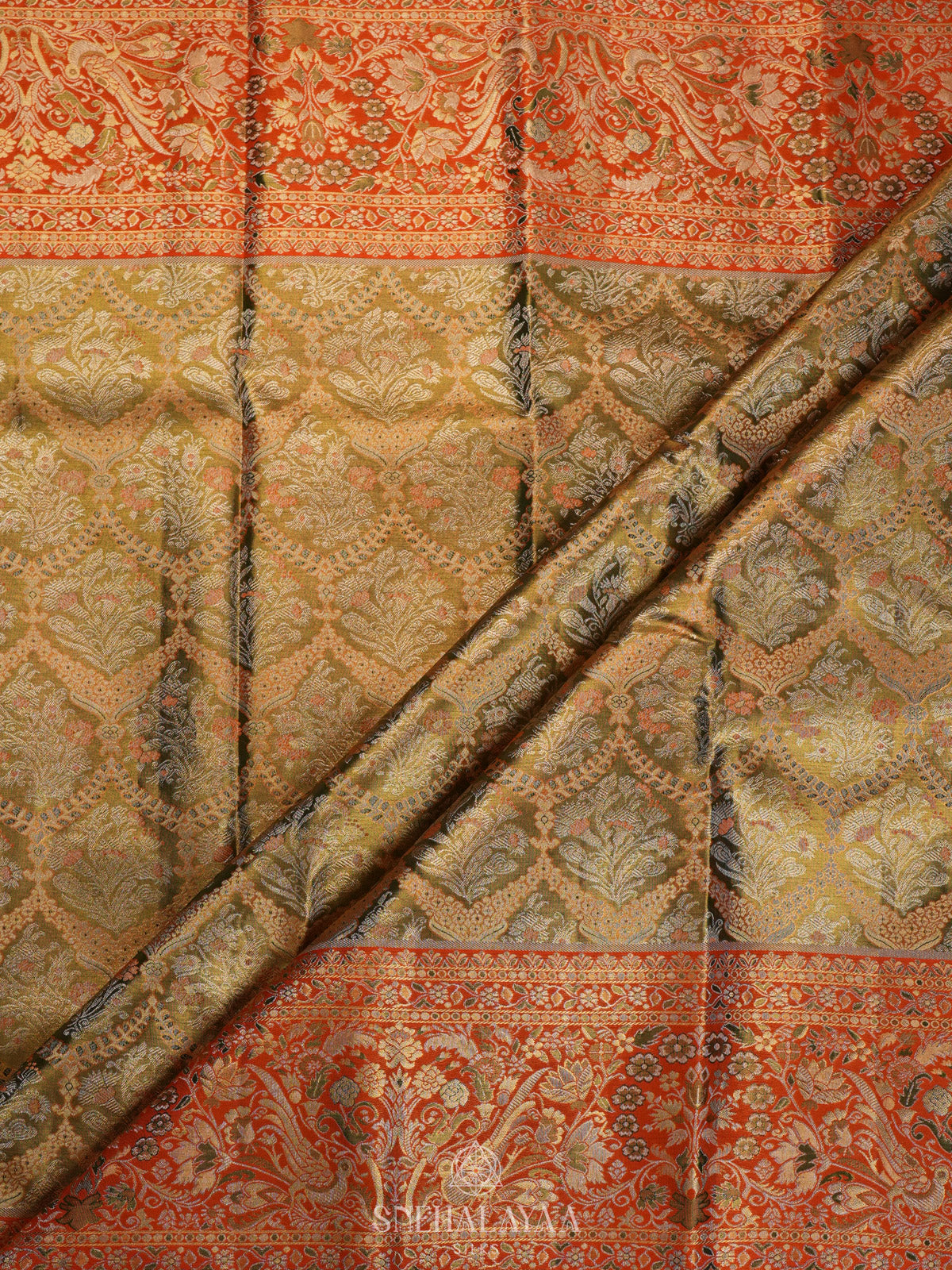 Golden Kanjivaram Silk Saree