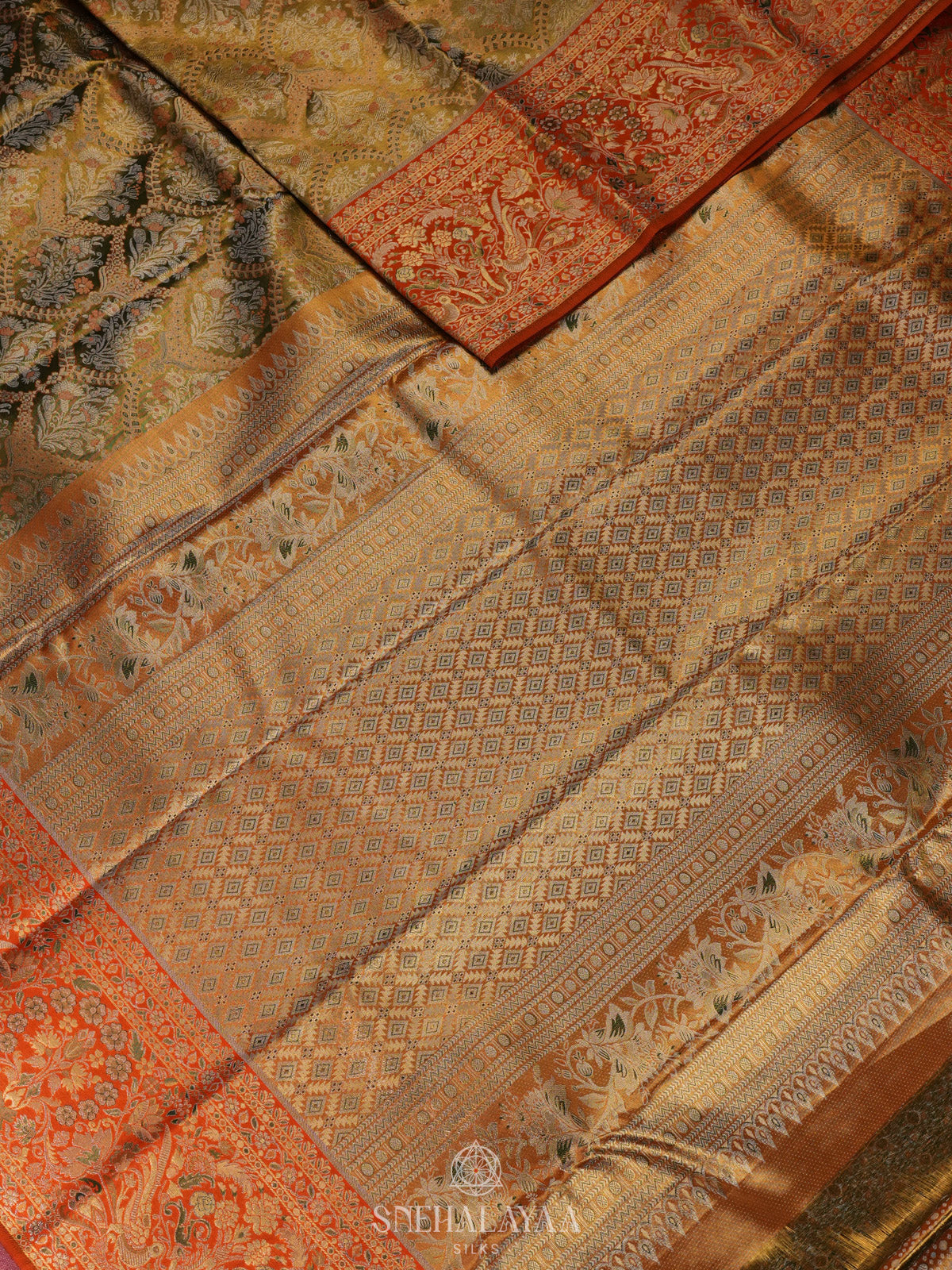 Golden Kanjivaram Silk Saree
